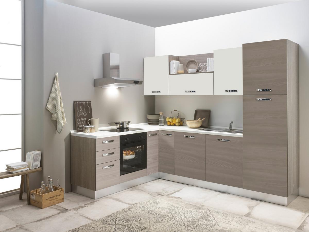 Eckküche Sofia Mit Geräten 195x270 Cm Creme/ulmefarben - Eiche grau/Magnolie, LIFESTYLE, Holzwerkstoff/Kunststoff (195/270cm) - MID.YOU