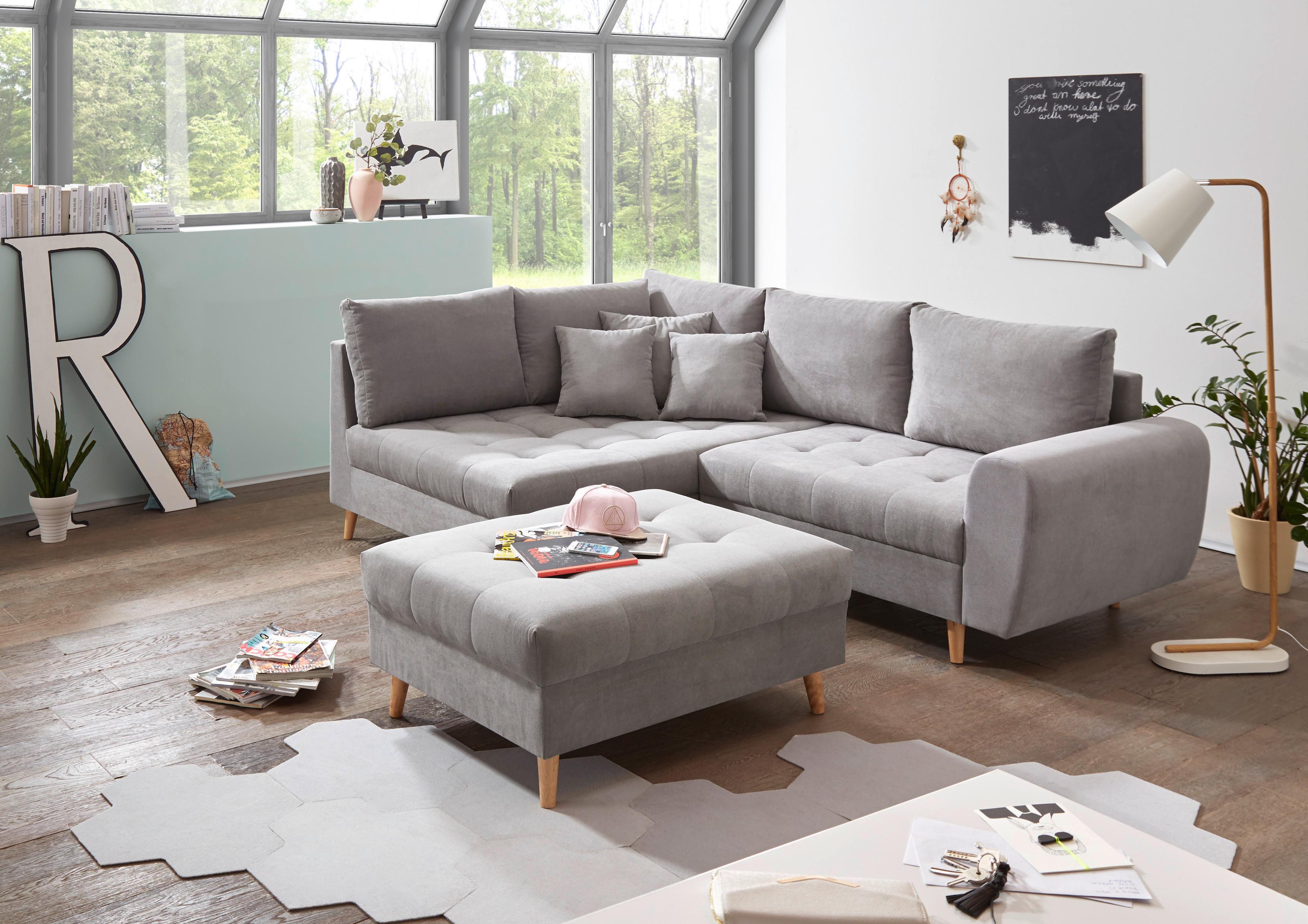 Polsterhocker Alice Hellgrau Webstoff H: 48 Cm Holzbeine - Hellgrau/Kieferfarben, KONVENTIONELL, Holzwerkstoff/Textil (106/48/80cm) - MID.YOU