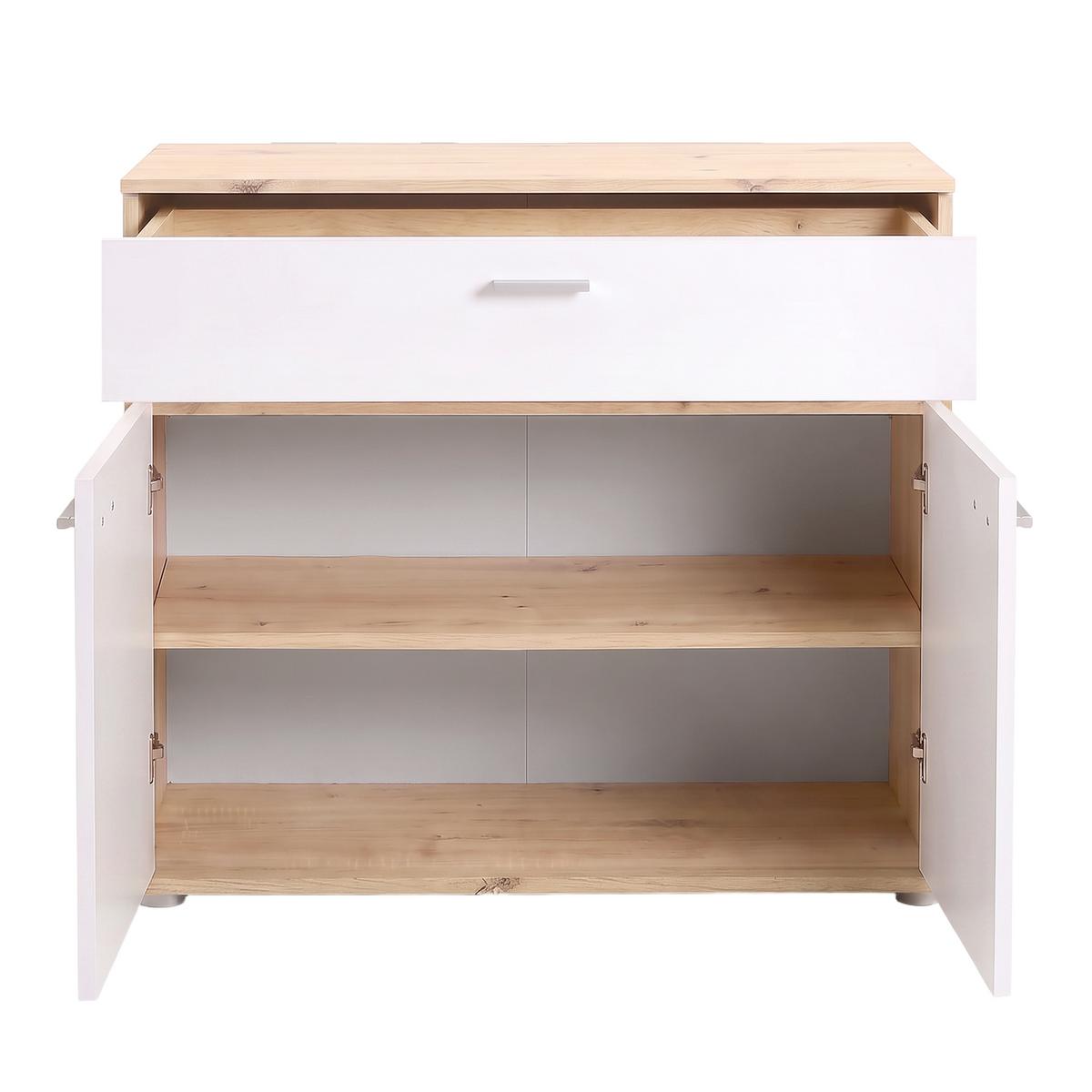 Kommode Carmen 2 Weiß/Eichefarben B: 80,2 cm - Eichefarben/Silberfarben, Trend, Holzwerkstoff (80,2/80/35cm) - Based