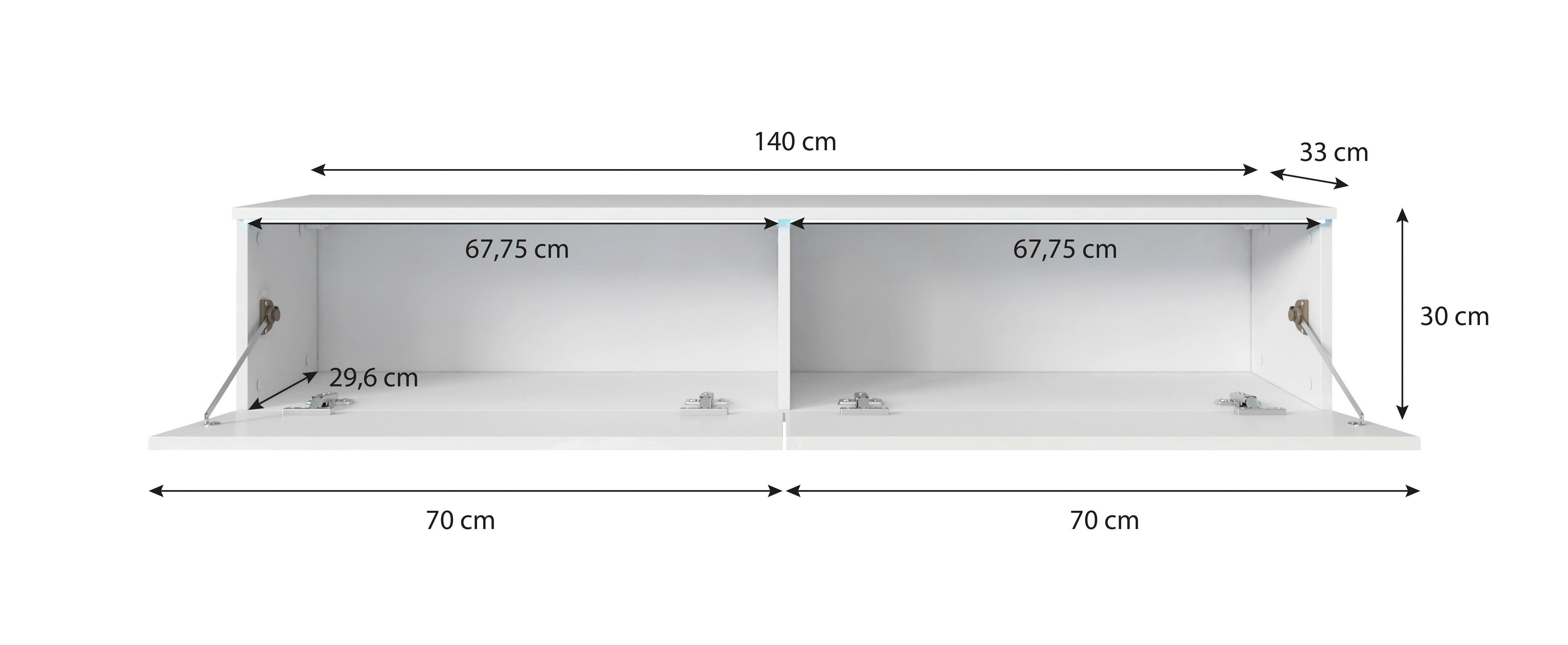 Nízka komoda s LED bílá vysoký lesk - bílá/šedá, Lifestyle, kompozitní dřevo/plast (140/30/33cm) - P & B