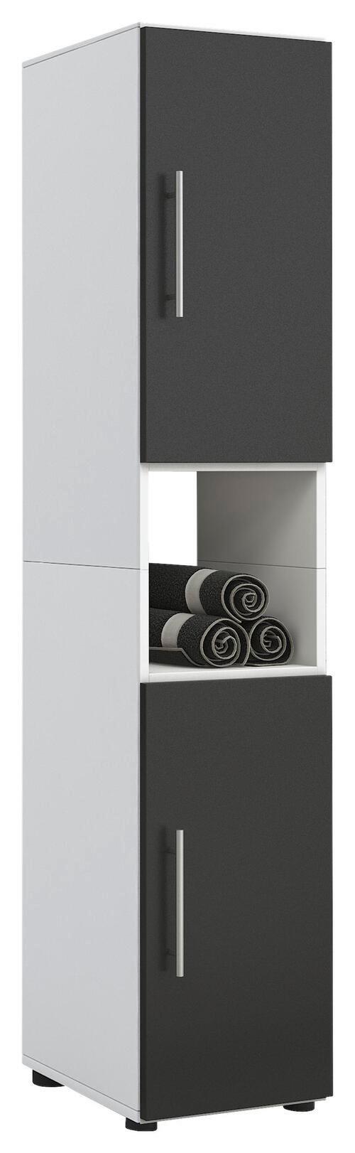 Hochschrank Flandu B: 31 cm Schwarz/Weiß