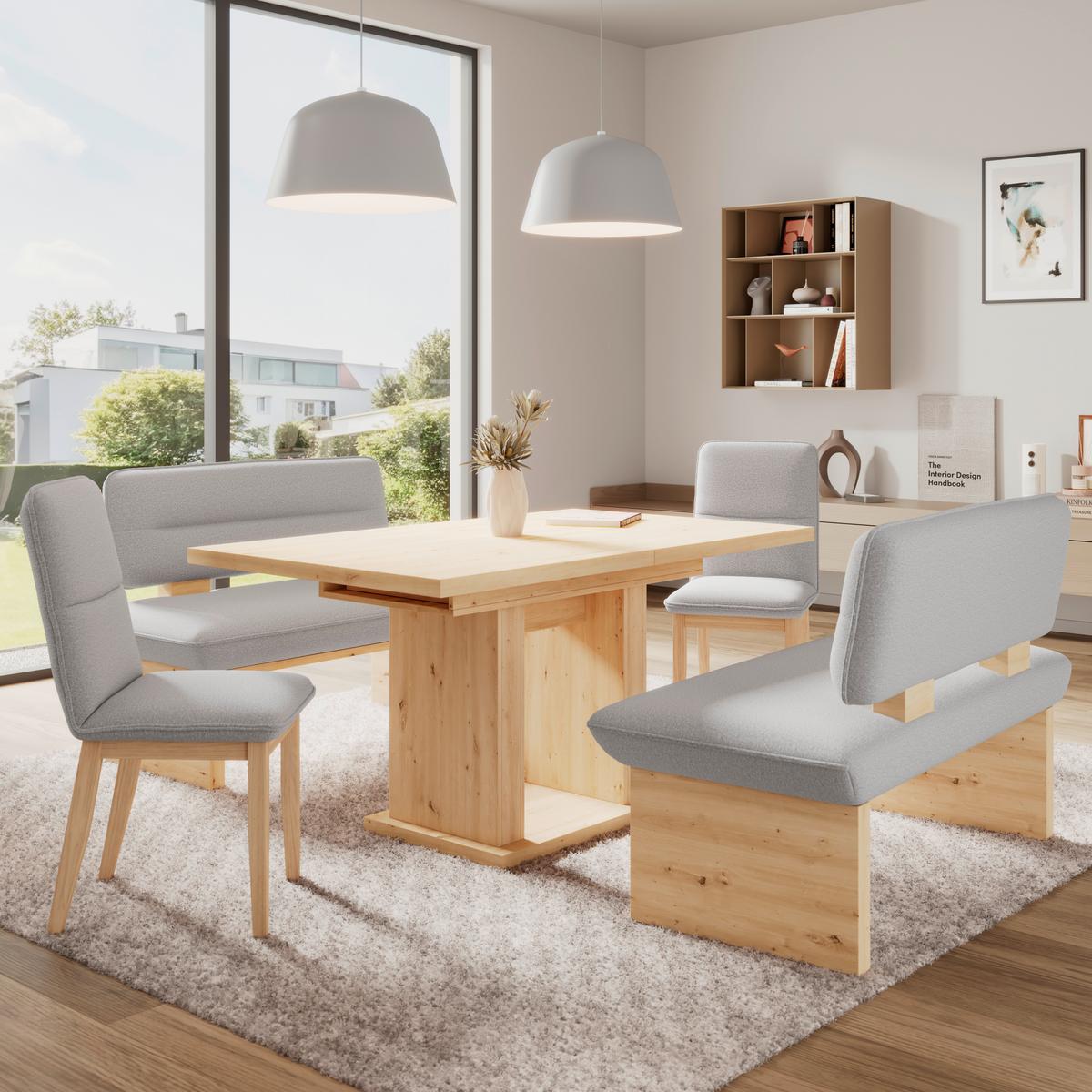 Sitzbank Beluna II Webstoff hellgrau, B: 140cm - Eichefarben/Hellgrau, KONVENTIONELL, Holzwerkstoff/Textil (140/87/67cm) - James Wood