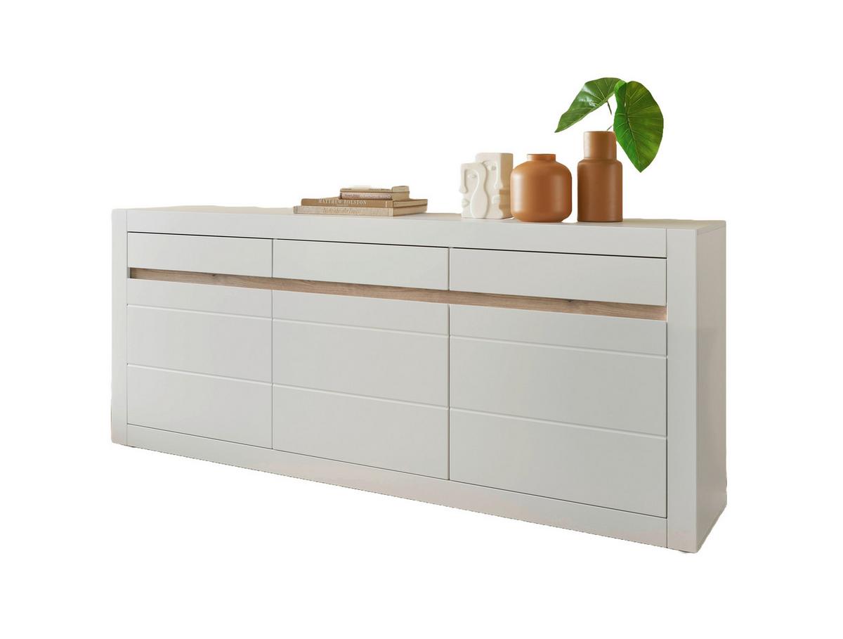 Sideboard Chester Weiß/Eichefarben B: 217cm - Eichefarben/Silberfarben, Design, Holzwerkstoff (217/90/42cm) - MID.YOU
