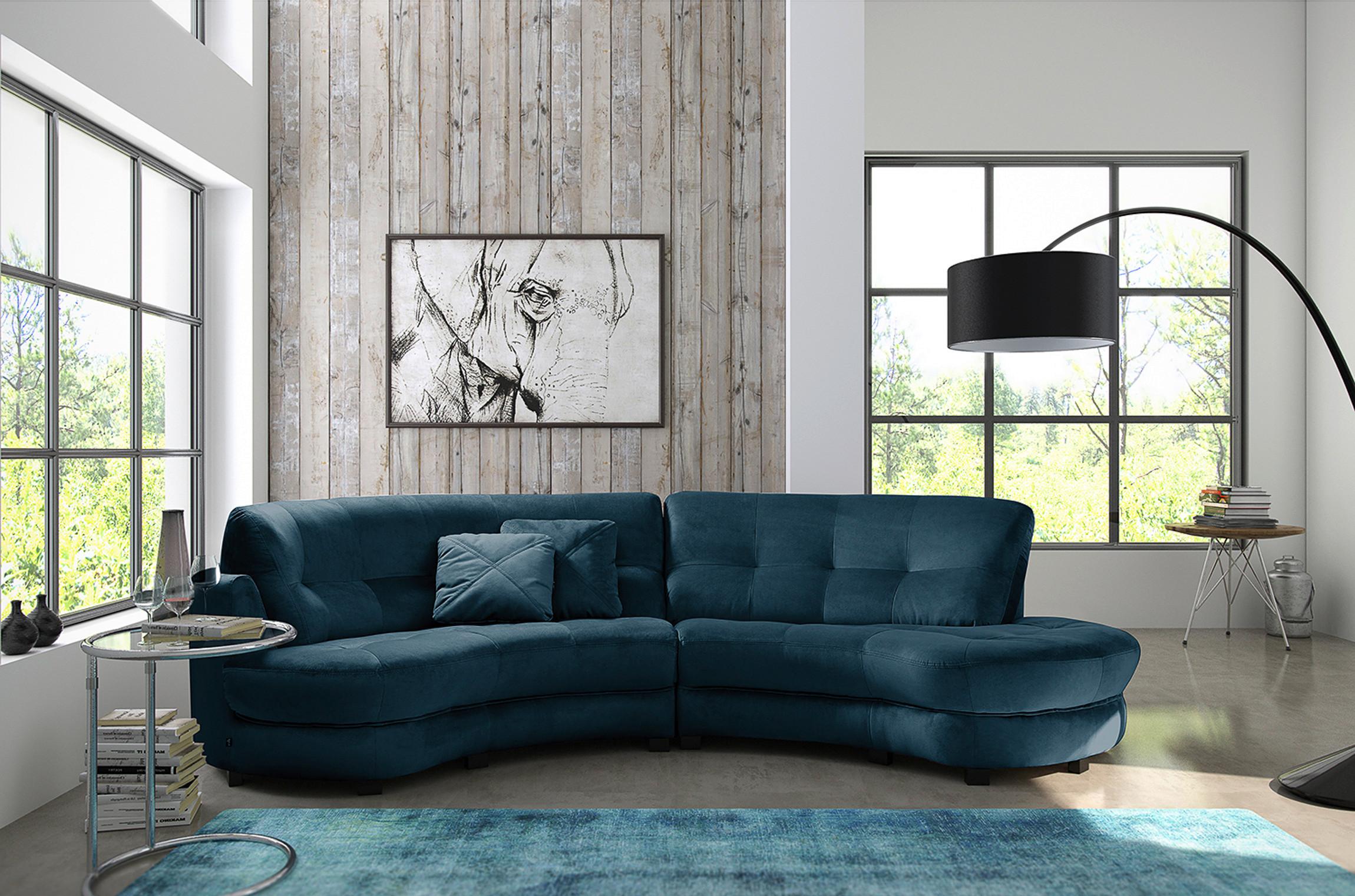 Ecksofa Bretania Dunkelblau S: 300x113 cm - Schwarz/Dunkelblau, Design, Textil (300/113cm) - Livetastic