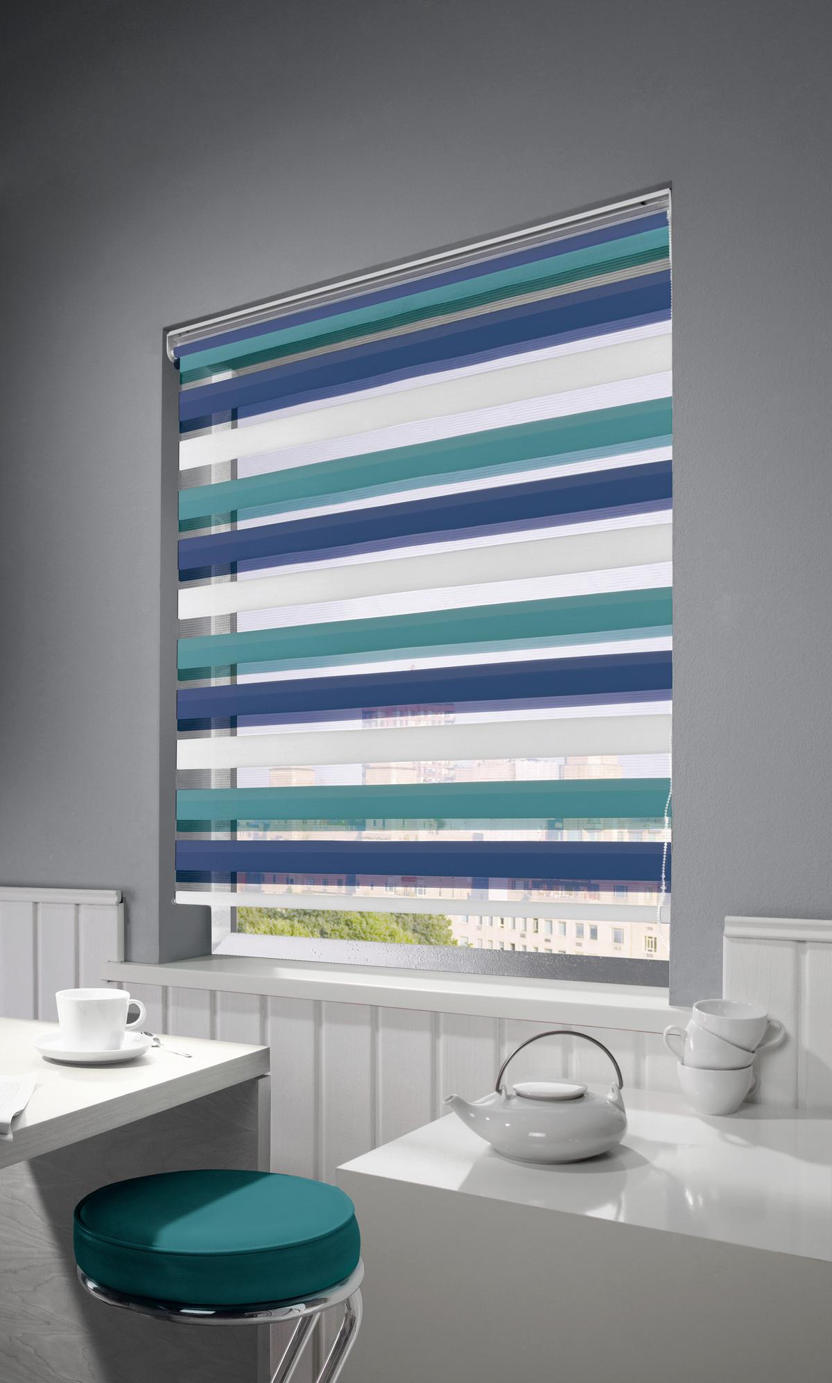 Doppelrollo Just Triple Blau, Grau, Weiß B: 80 cm - Blau/Weiß, Basics, Textil (80/210cm)