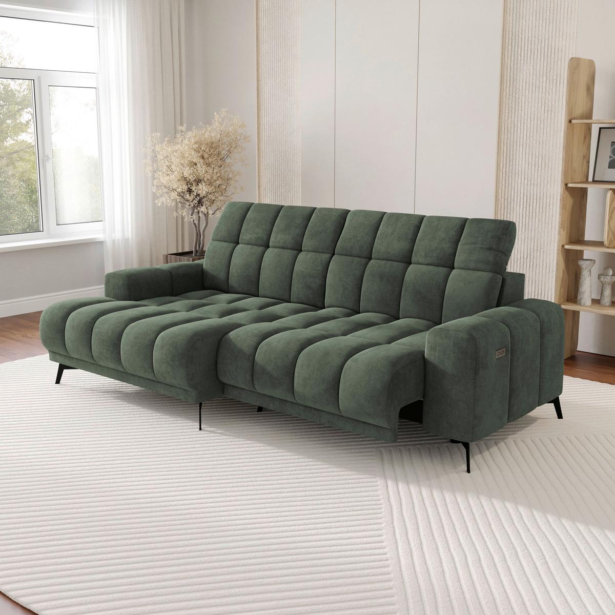 Rohová sedačka LAYA, levá, zelená tkanina MEMPHIS - zelená, Moderní, textil (155/250cm) - Premium Living