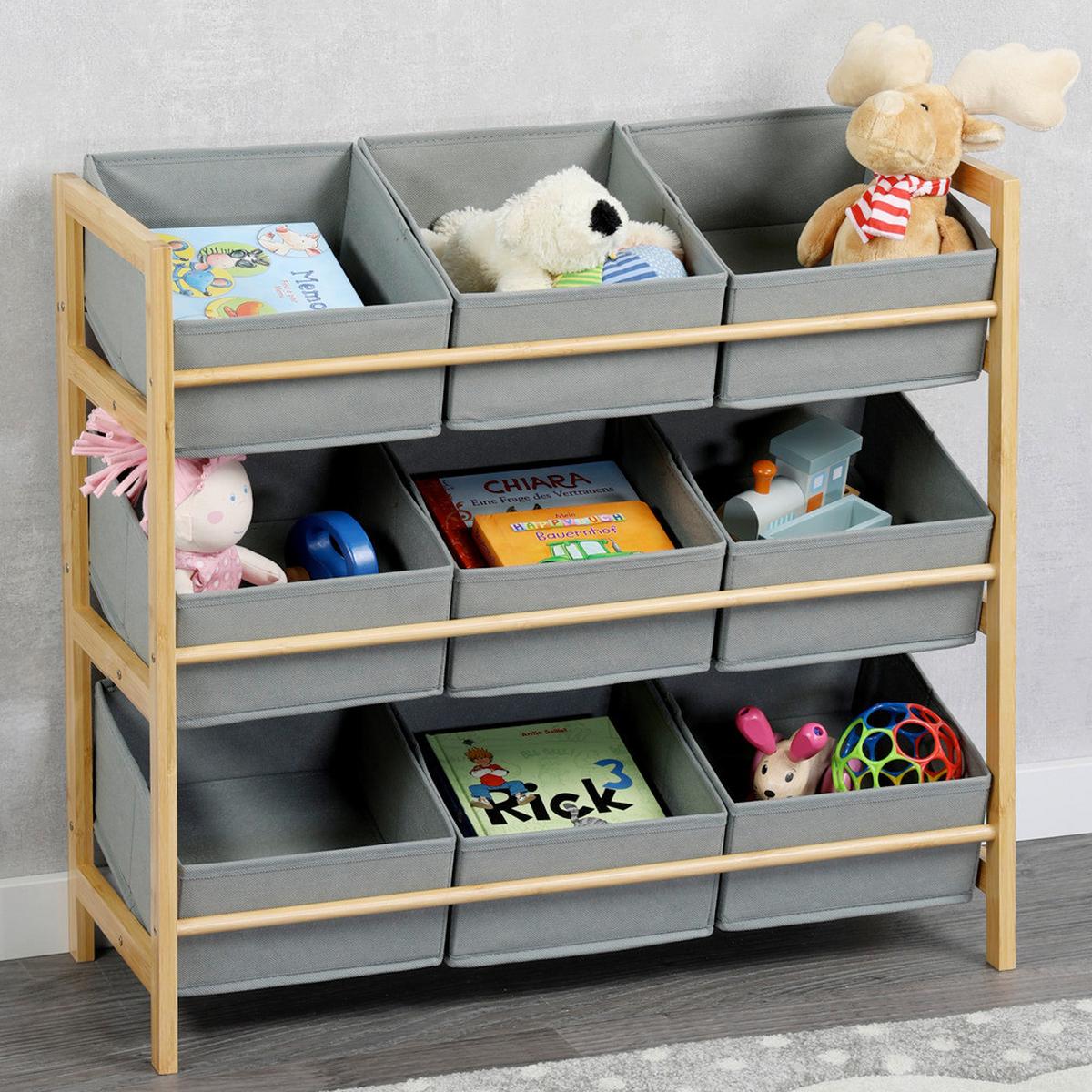 REGAL Bambus/Grau B: 65cm - Naturfarben/Grau, Basics, Holz/Textil (65/60/30cm) - Kesper