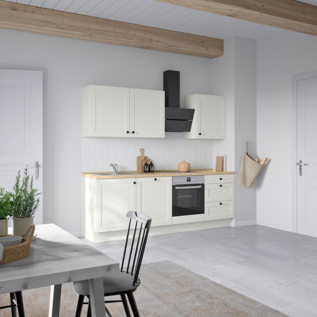 Kuchynská linka 240 cm, biela/dekor dub Sierra - čierna/biela, Modern, kov/kompozitné drevo (240cm) - Nobilia