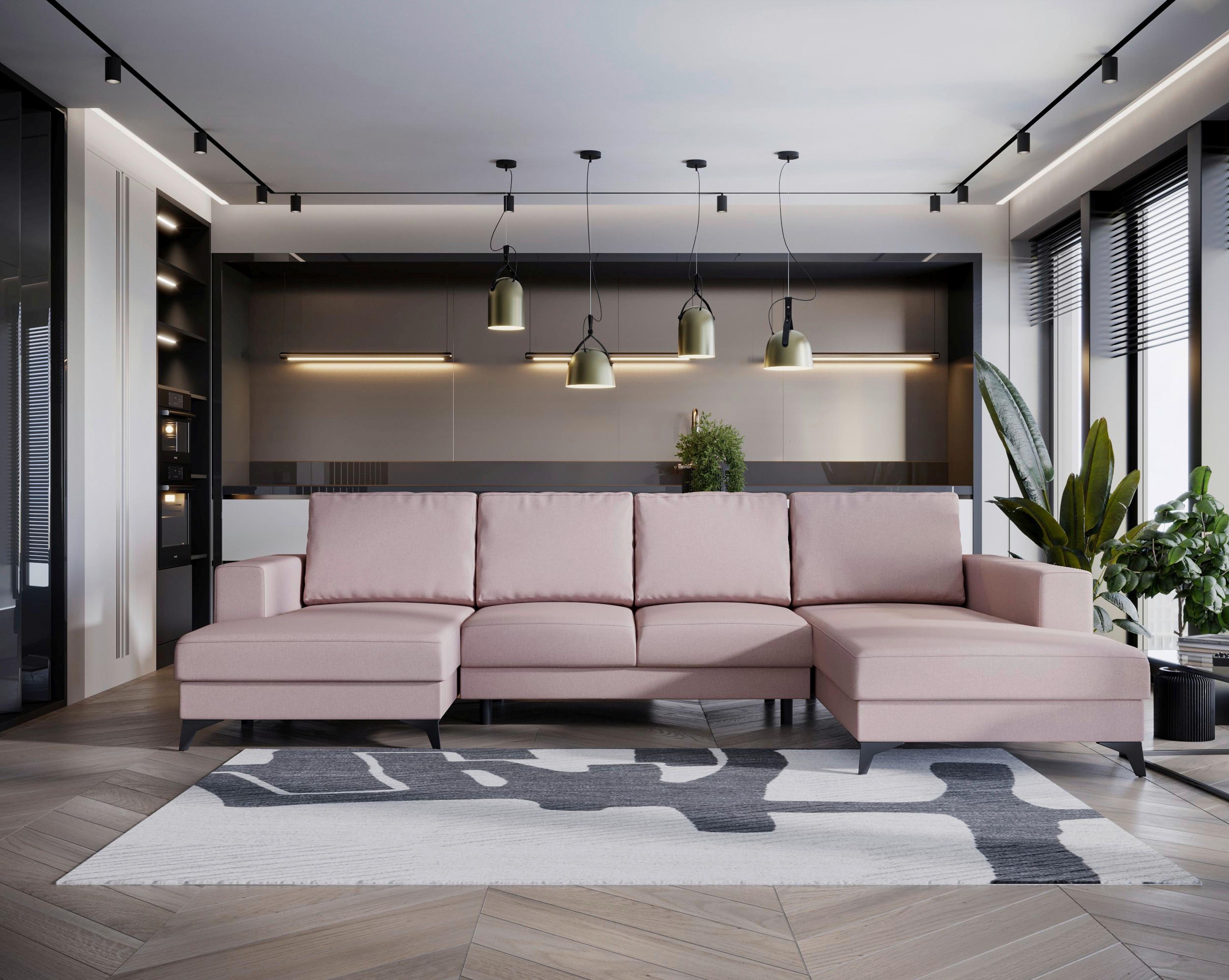 Harvey Rosa U: 156x339x190 Cm - Schwarz/Rosa, Design, Textil (156/339/190cm) - Livetastic