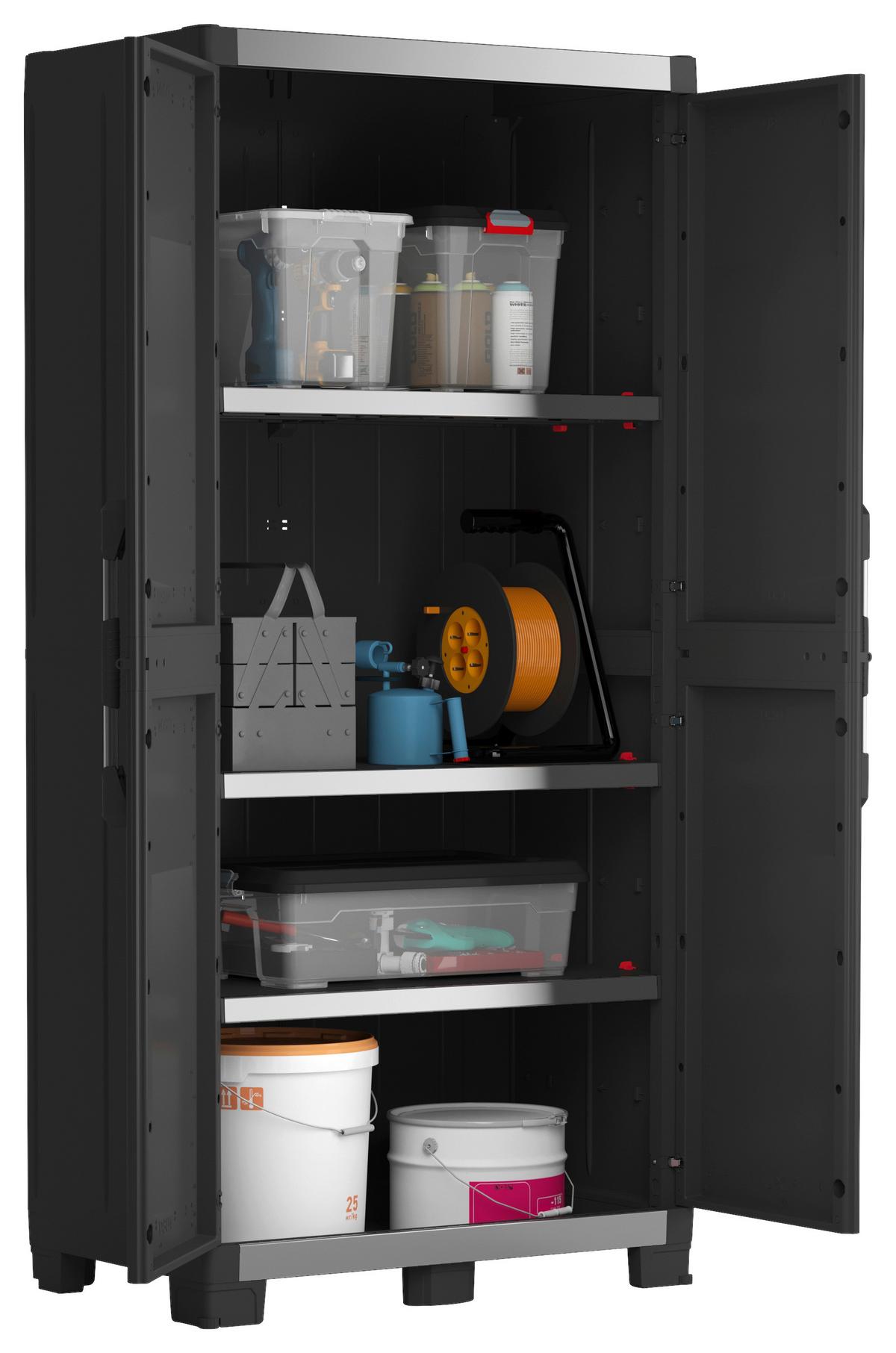 Werkzeugschrank E-com Xl Garage B:54cm Schwarz/silber - Silberfarben/Schwarz, Design, Kunststoff (89/188/54cm) - Keter