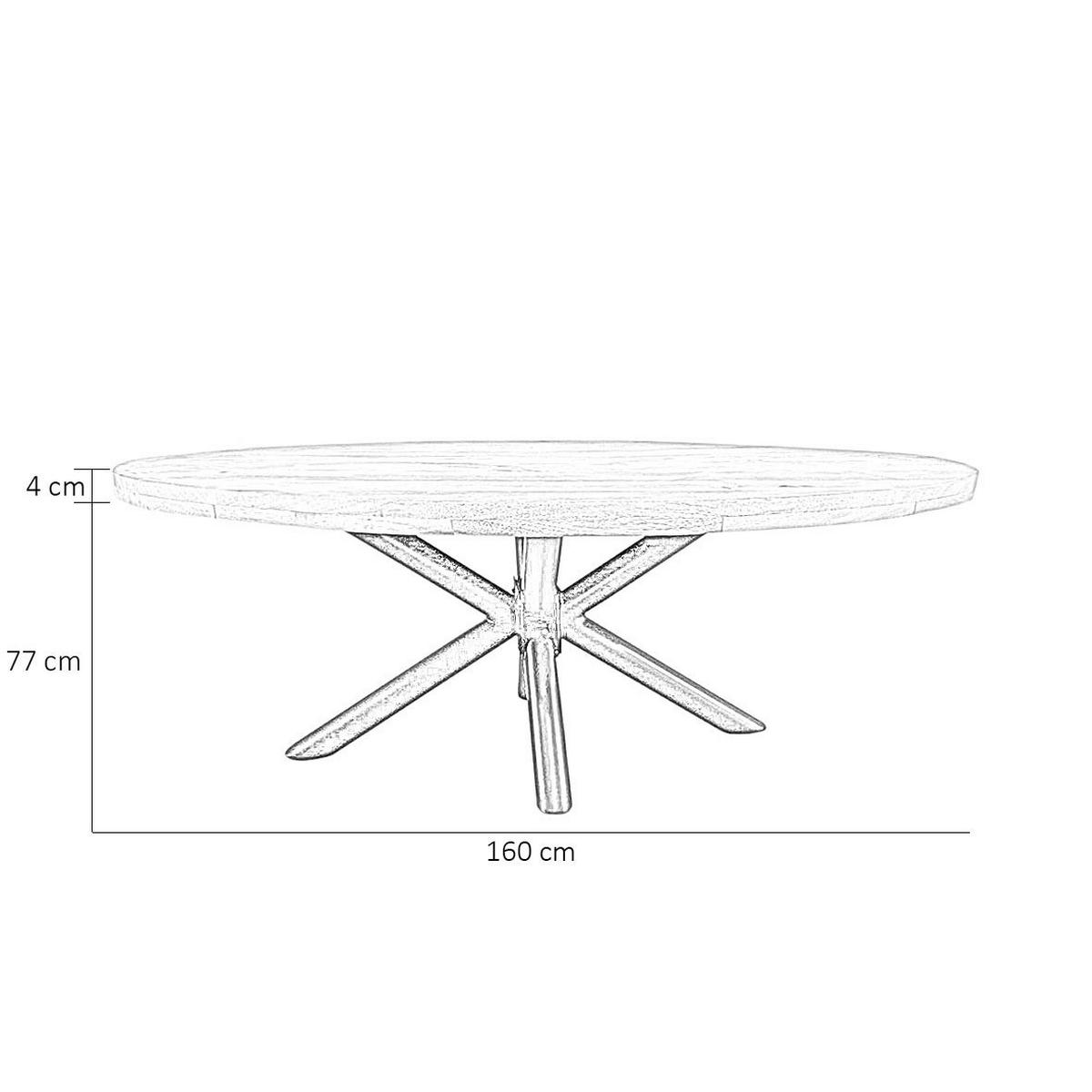 Esstisch Industrial Round - Schwarz/Braun, Natur, Holz/Metall (160/90/77cm) - MID.YOU