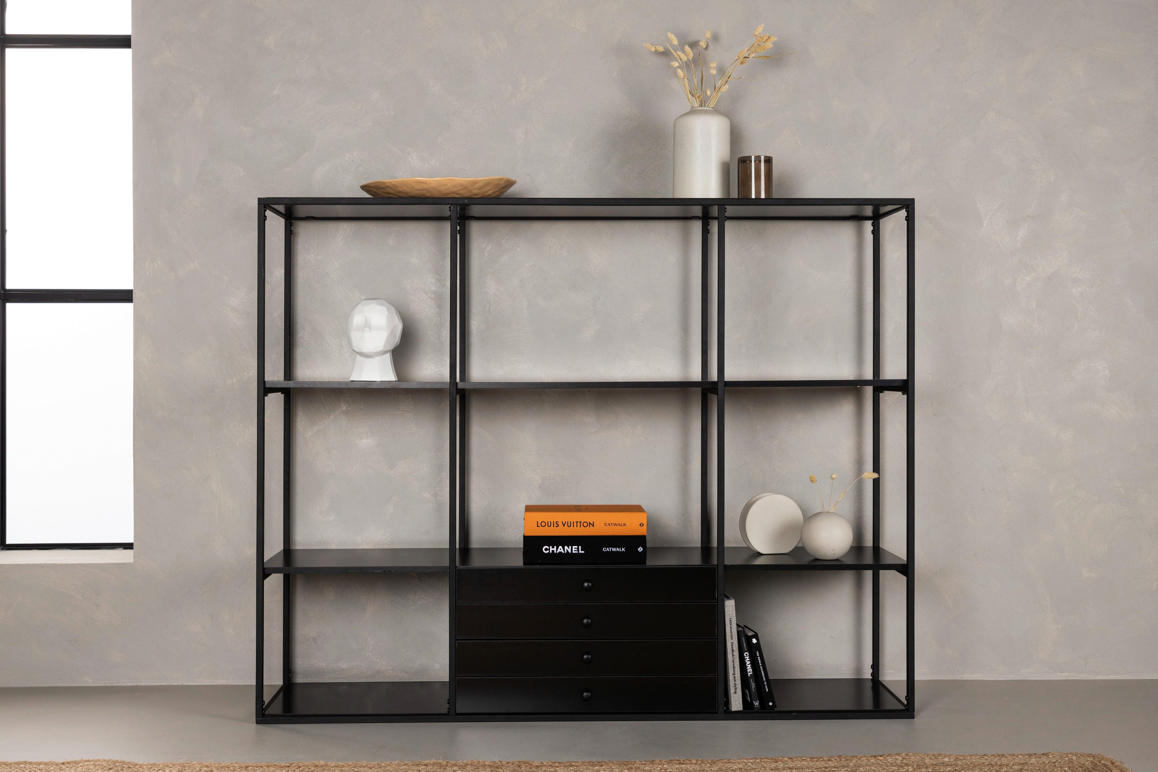 Regal Amarillo - Nussbaumfarben/Schwarz, Design, Holzwerkstoff/Metall (150/120/35cm) - Livetastic