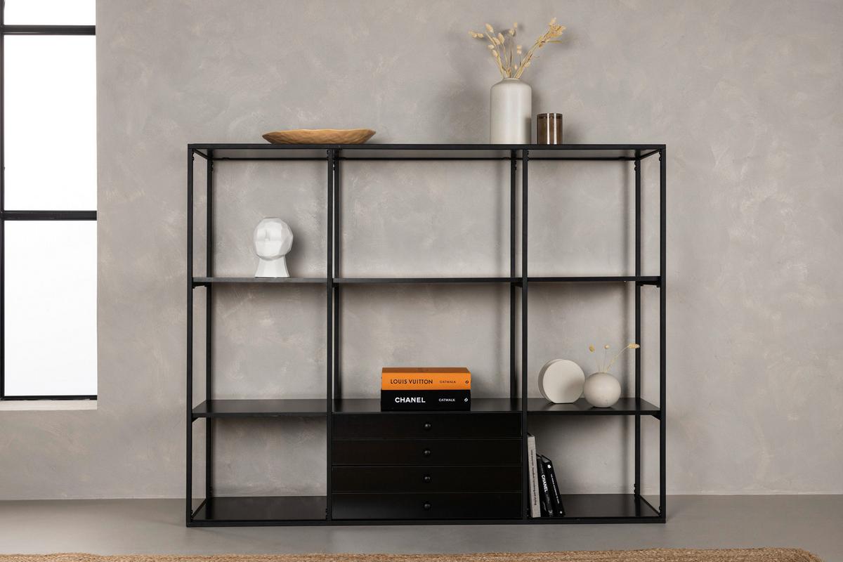 Regal Amarillo - Nussbaumfarben/Schwarz, Design, Holzwerkstoff/Metall (150/120/35cm) - Livetastic