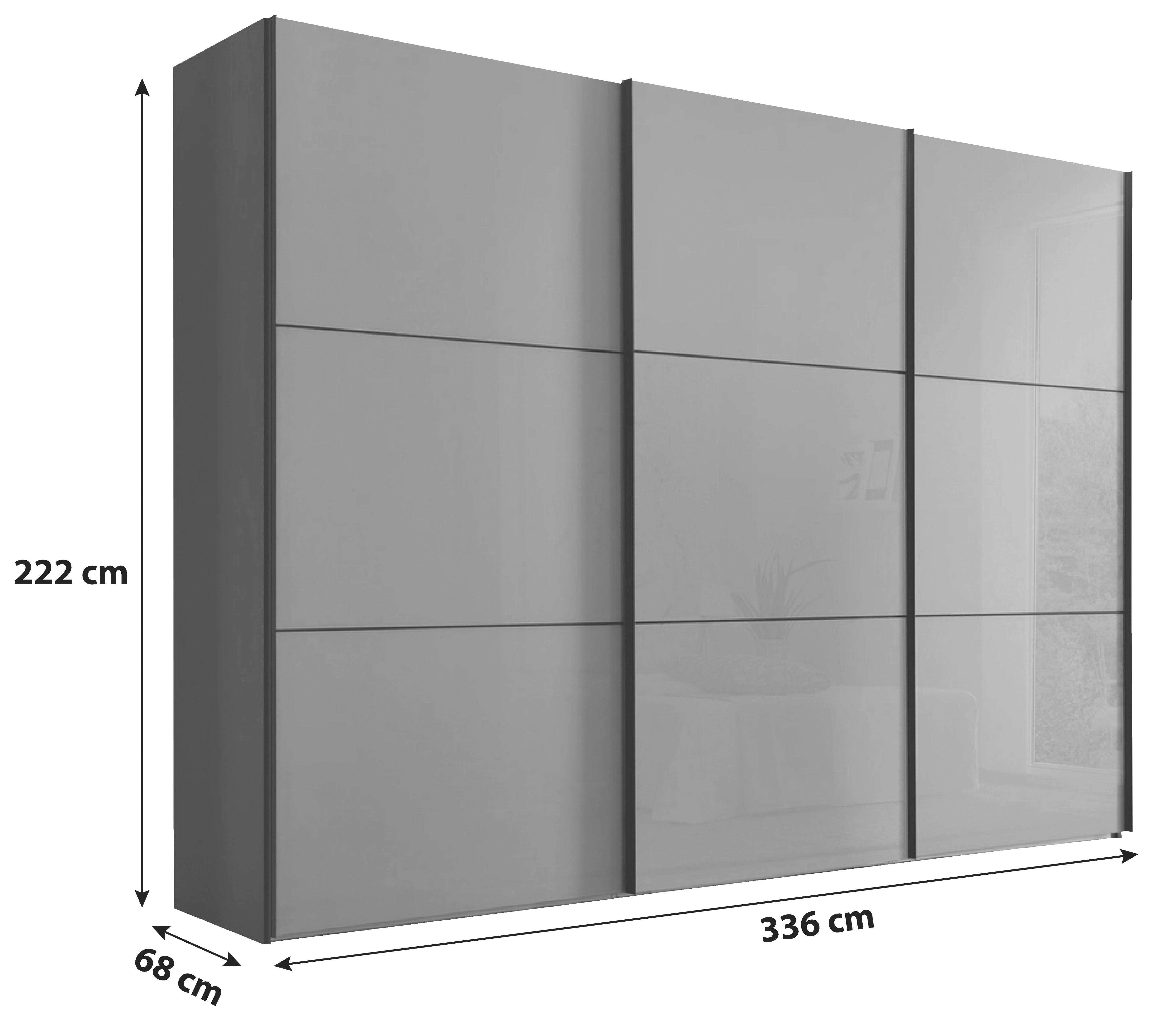 Schwebetürenschrank Glasfront 336 Cm Includo, Hellgrau - Dunkelgrau/Hellgrau, MODERN, Glas/Holzwerkstoff (336/222/68cm)