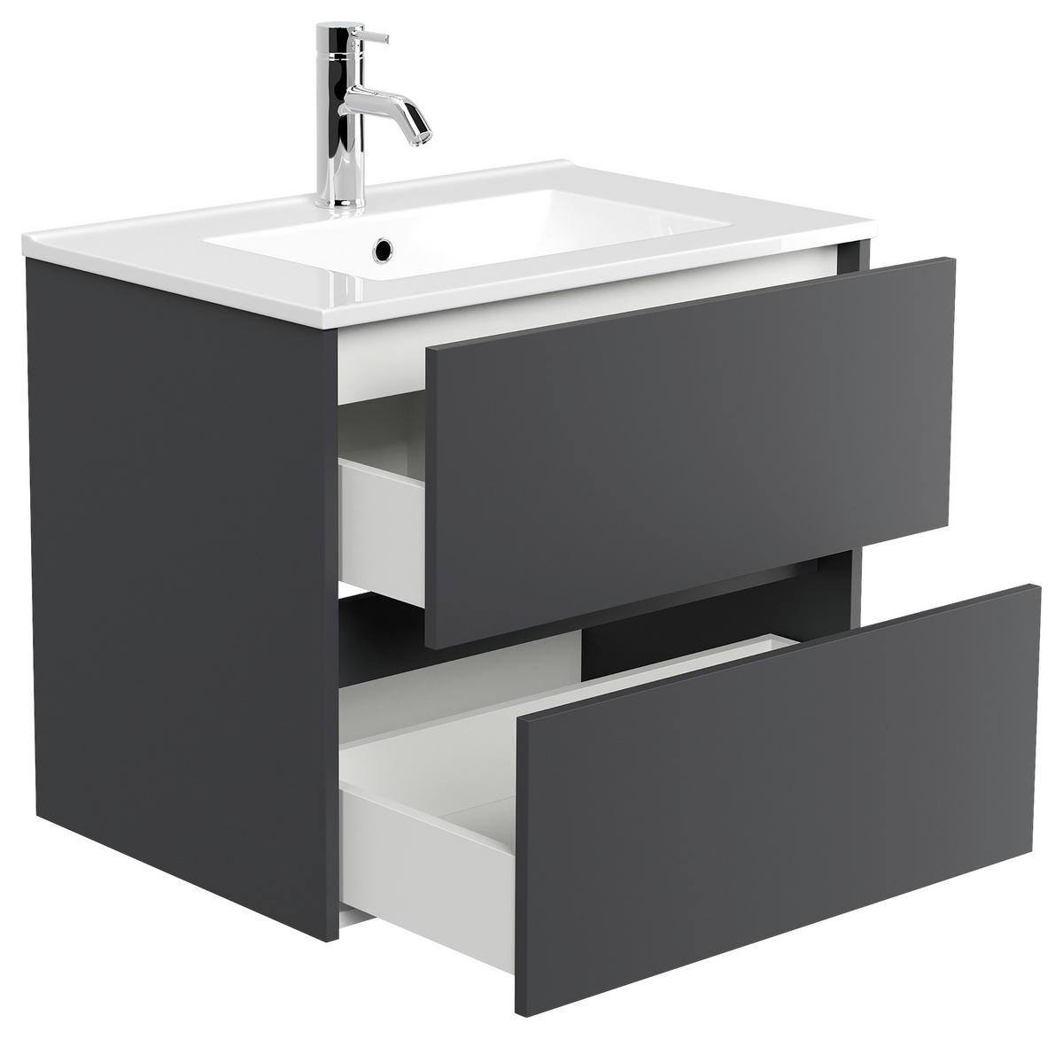 Waschtischkombi Limes Graphitfarben B: 71 cm - Graphitfarben/Weiß, MODERN, Keramik/Holzwerkstoff (71/58,7/46,5cm) - MID.YOU