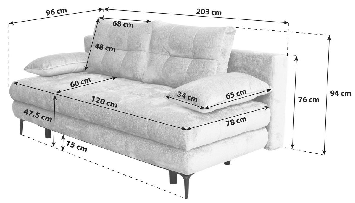 Rozkladacia pohovka PERLA, grafitový velúr - čierna/grafitová, Konventionell, kov/textil (203/94/96cm)