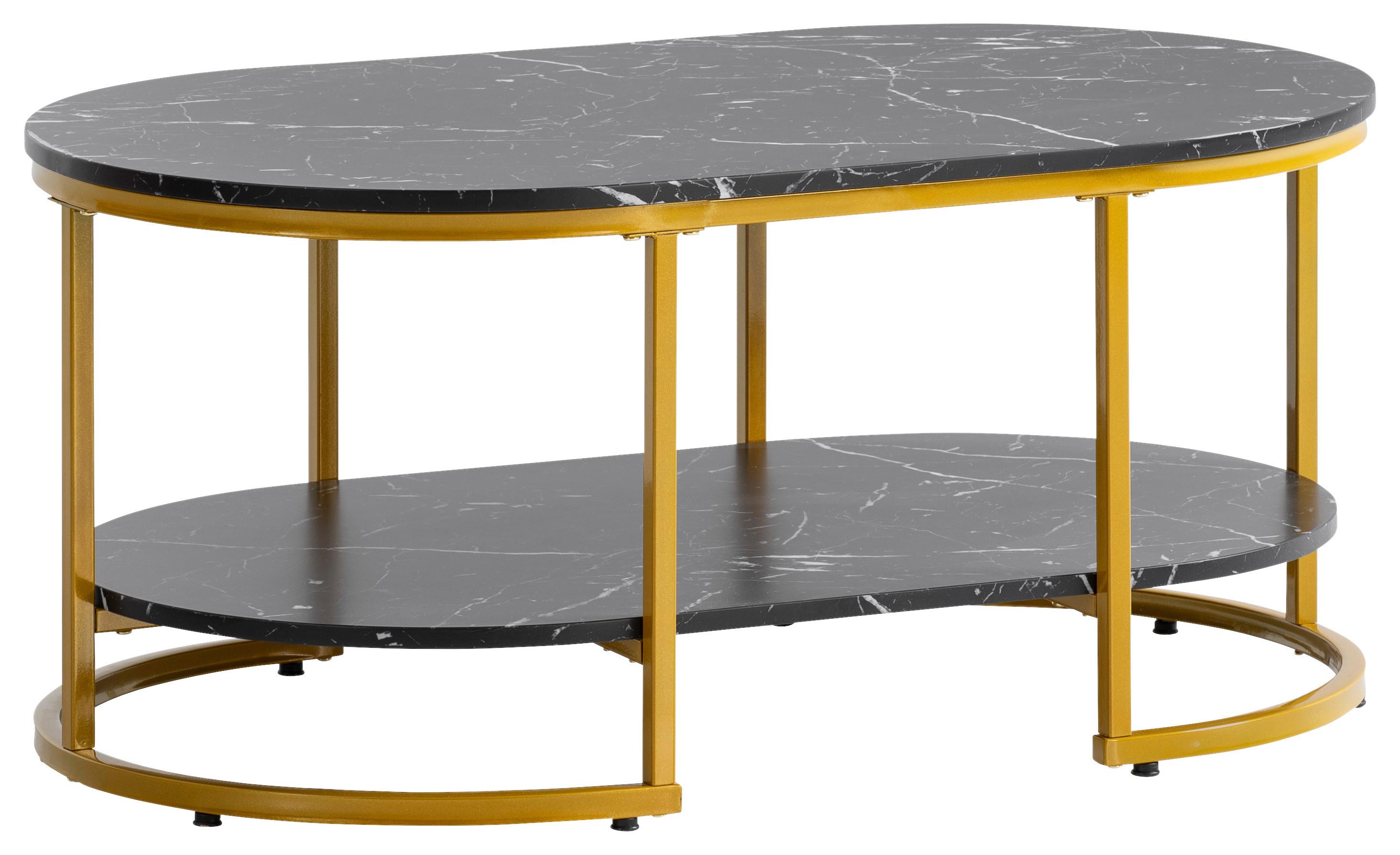 Konferenčný stolík, vzhľad mramoru, čierny - zlatá/čierna s vysokým leskom, Lifestyle, kov/kompozitné drevo (100/60/45cm) - Livetastic