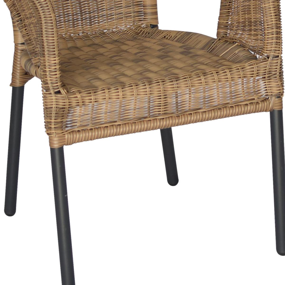 Gartensessel 2er-Set Stapelbar Ravenna Kunststoffgeflecht - Graphitfarben/Naturfarben, ROMANTIK / LANDHAUS, Kunststoff/Metall (67/87/61cm) - Gardenson