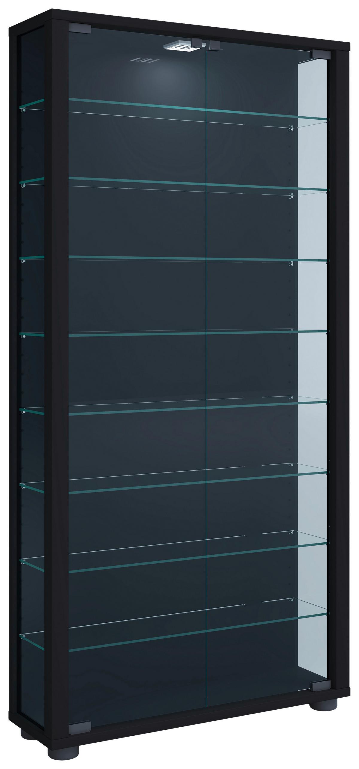 Vitrine Lumo Maxi Schwarz - Transparent/Schwarz, Design, Glas/Holzwerkstoff (59/113/18cm) - MID.YOU