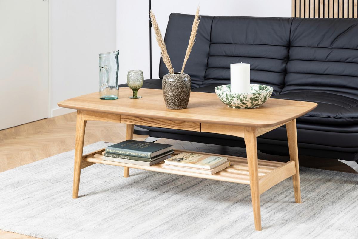 Konferenčný stolík EMMA masív - farba duba, Trend, drevo/kompozitné drevo (130/70/51cm) - MID.YOU