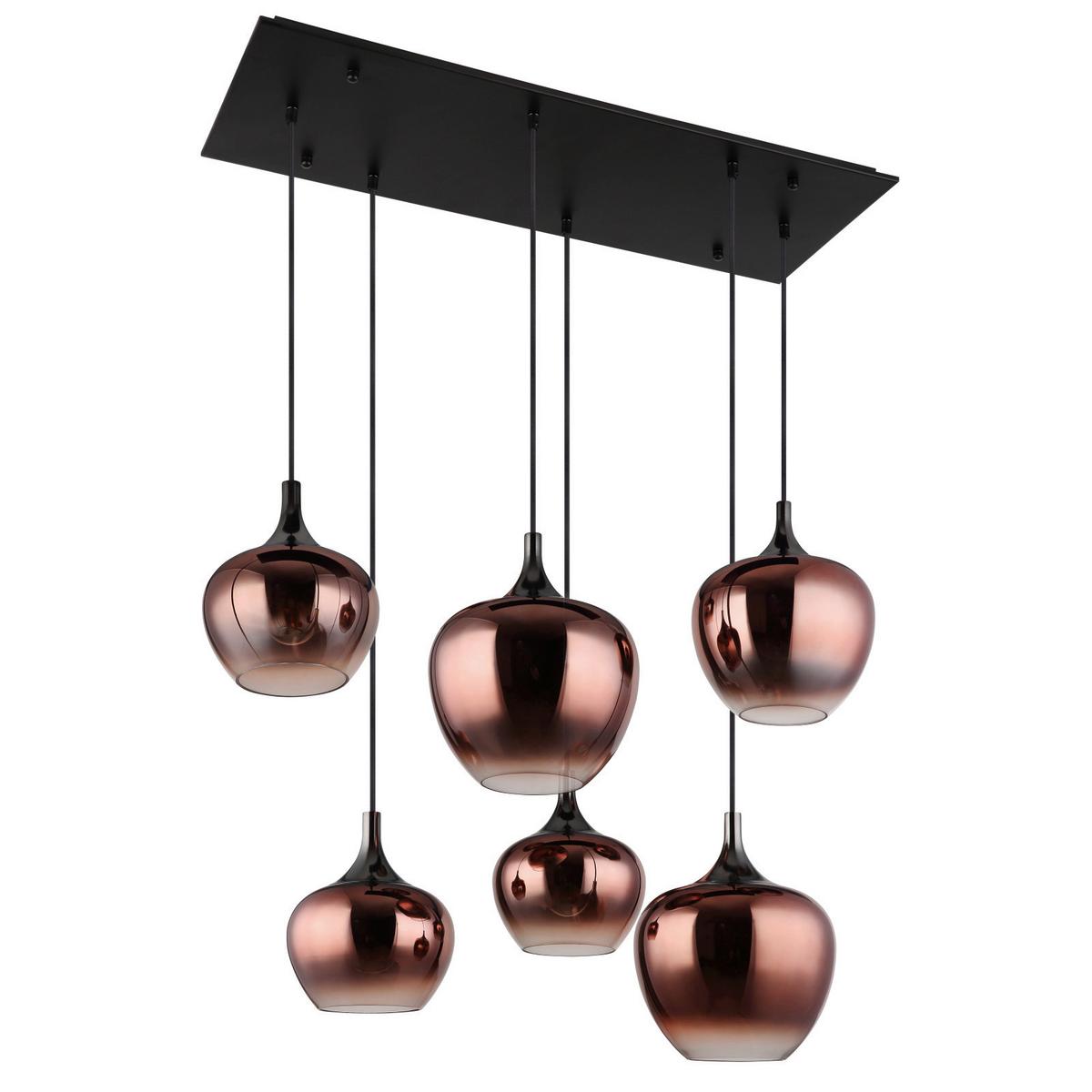 Függőlámpa 15548-6hg - fekete/rézvörös, Basics, Üveg/fém (86/42/120cm) - Globo