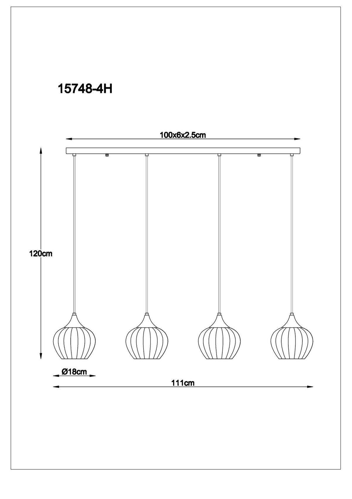 HÄNGELEUCHTE 15748-4H SANDER - Klar/Schwarz, Basics, Glas/Textil (111/18/120cm) - Globo