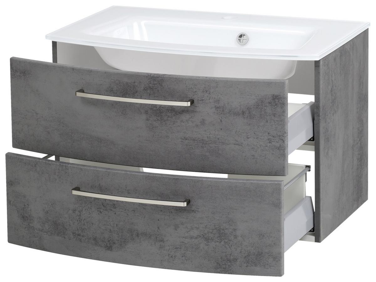 Waschbecken mit Unterschrank Stockholm B: 80cm Grau Dekor - Weiß/Grau, KONVENTIONELL, Glas/Holzwerkstoff (80cm) - Held