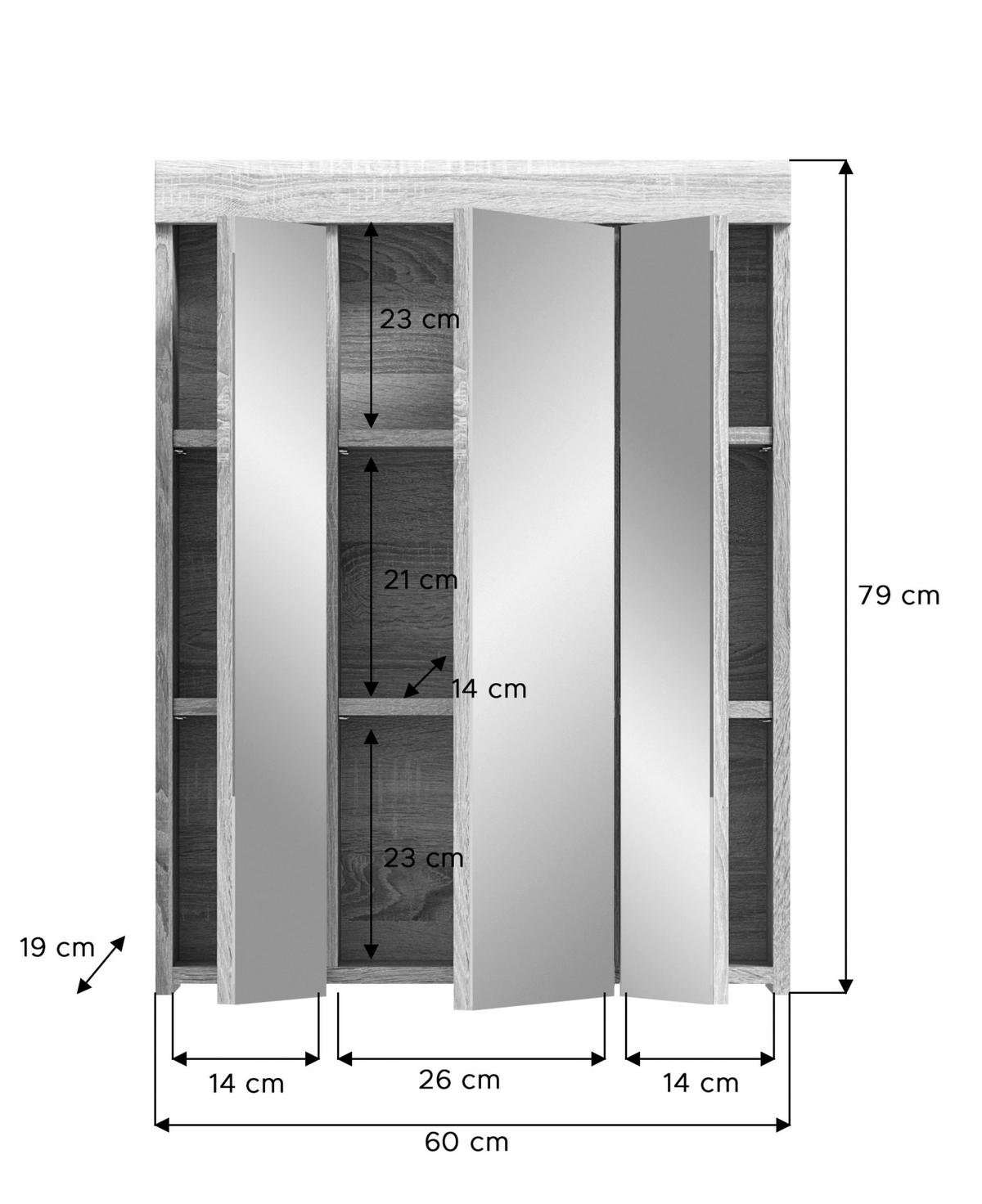Spiegelschrank Lambada Sonoma Eiche B: 60 Cm - Eichefarben, MODERN, Glas/Holzwerkstoff (60/79/18cm) - MID.YOU