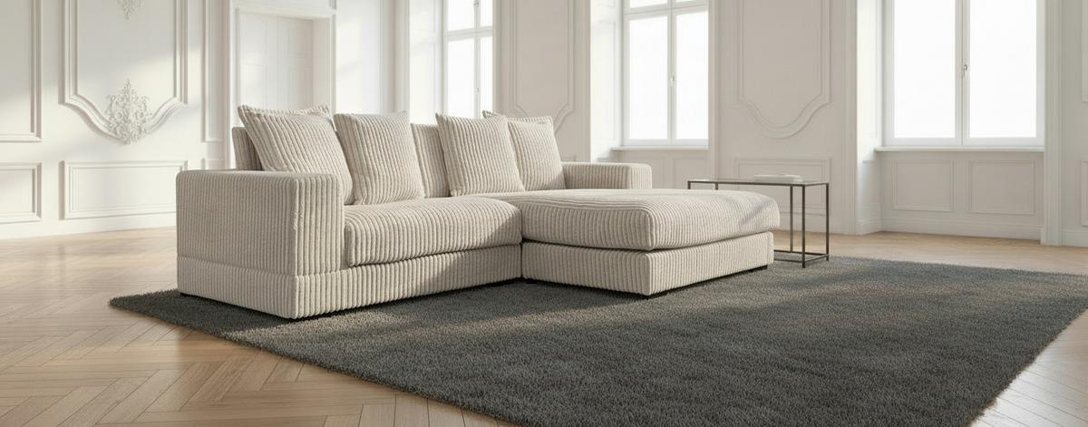Ecksofa Funny mit Kissen Hellgrau Cord - Hellgrau/Schwarz, Design, Textil (285/195cm) - MID.YOU