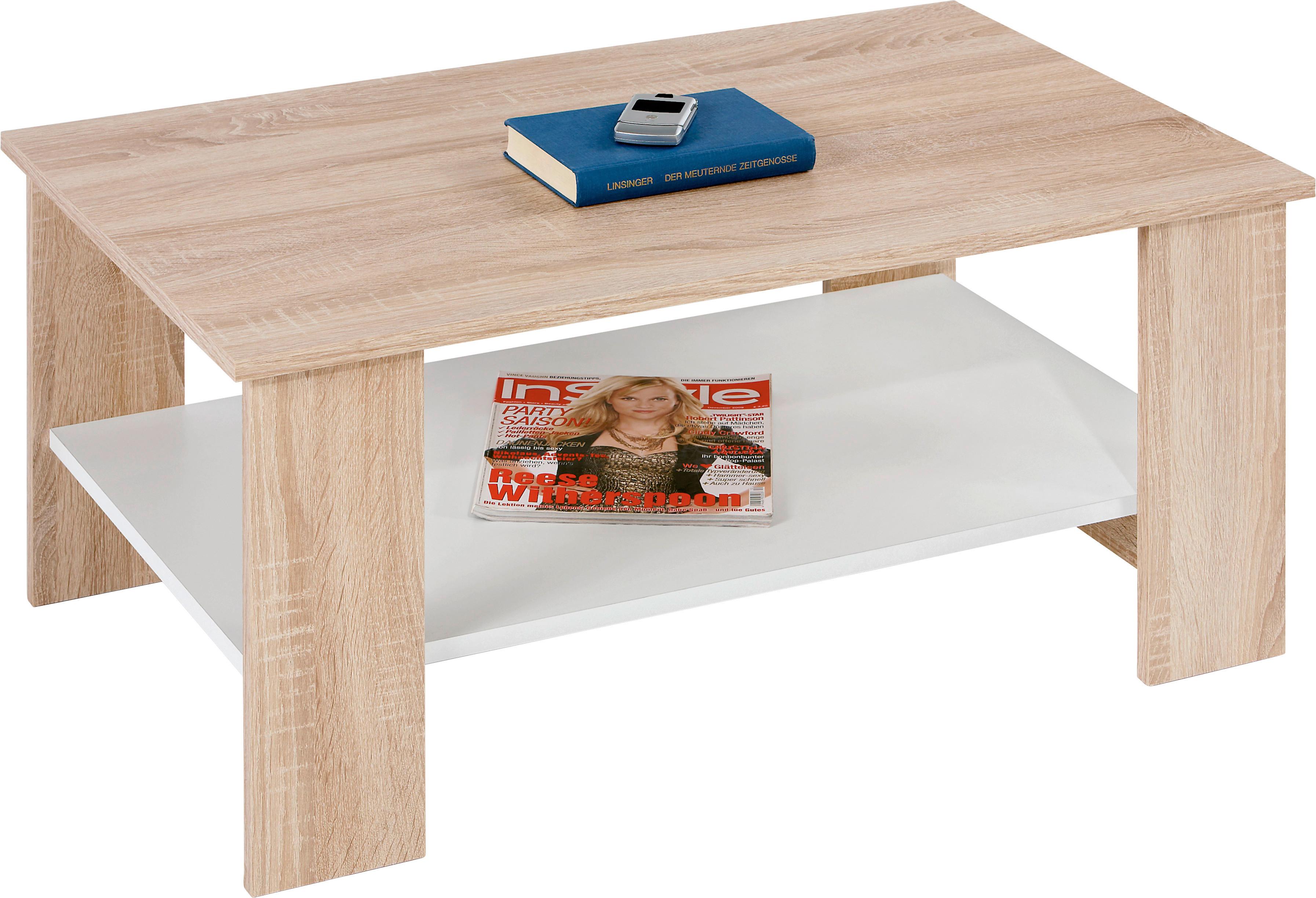 Couchtisch mit Ablagefach Paolo, Sonoma Eiche Dekor - Weiß/Sonoma Eiche, KONVENTIONELL, Holz/Holzwerkstoff (90/41/55cm)