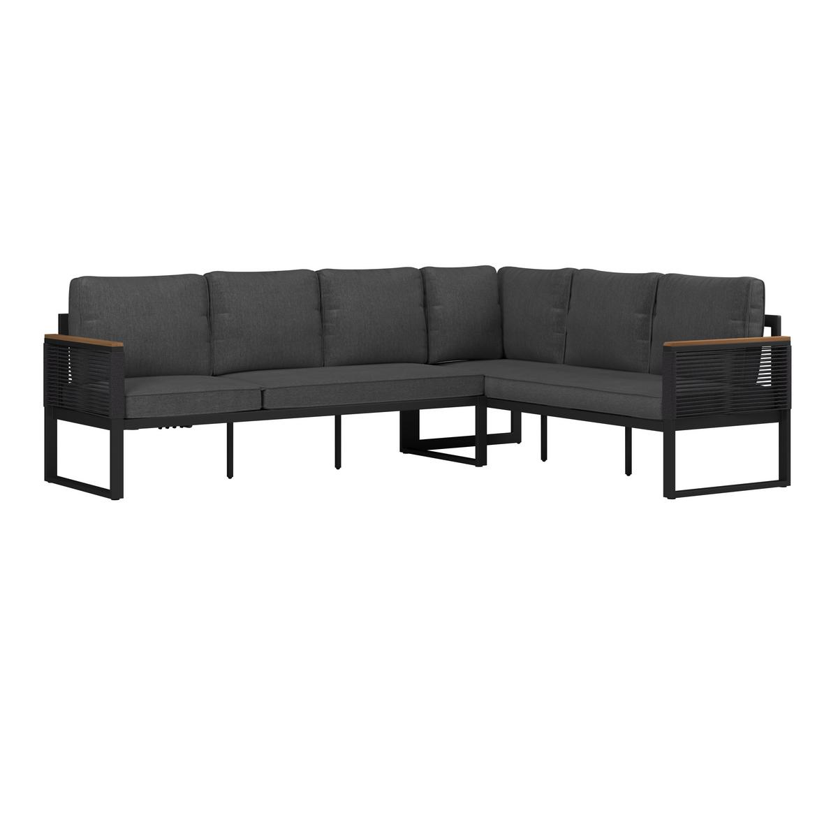 Loungegarnitur Orlando - Dunkelgrau/Naturfarben, MODERN, Glas/Kunststoff (245,5/182cm) - Beldano