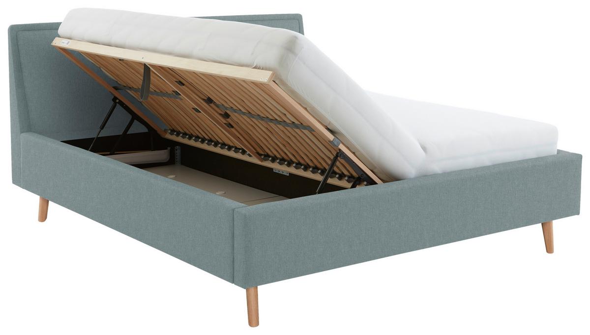 Polsterbett Frieda 180x200cm Hellblau, inkl. Bettkasten - Eichefarben/Hellblau, KONVENTIONELL, Holz/Textil (180/200cm) - Livetastic