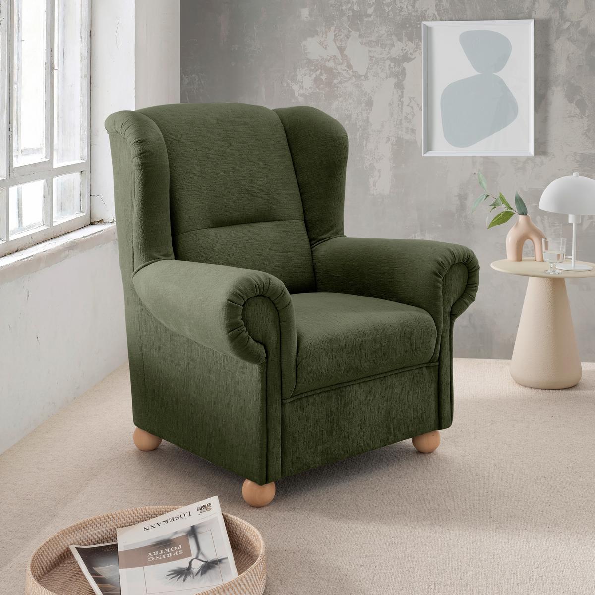 Ohrensessel Torello Grün B: 92cm - Wildeiche/Grün, KONVENTIONELL, Textil (92/102/89cm) - Livetastic