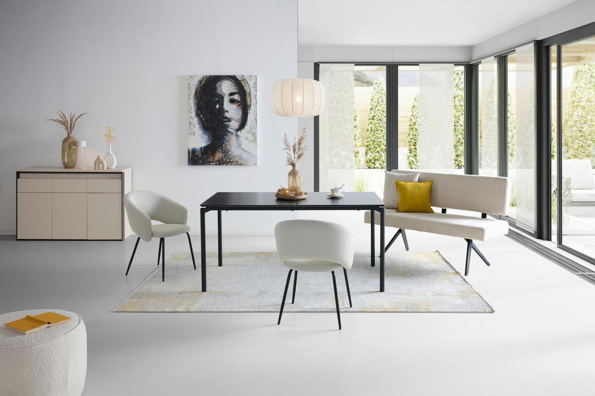 Sitzbank mit Lehne Chios Leinenoptik beige, B: 140cm - Beige/Schwarz, KONVENTIONELL, Textil/Metall (140/90/62cm) - Livetastic