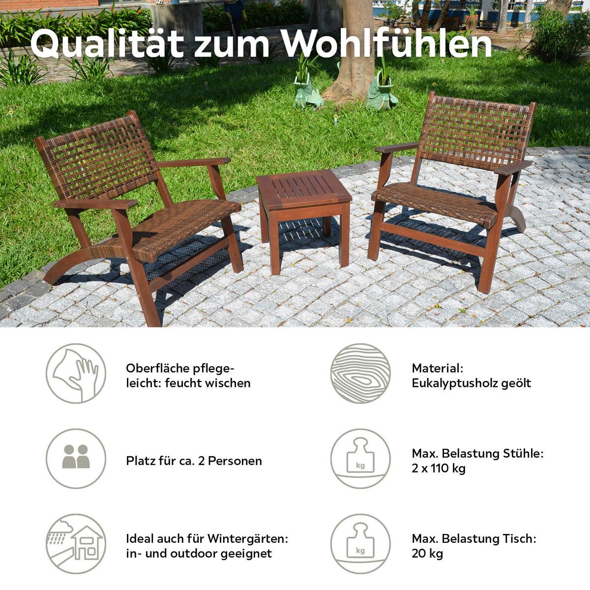 Balkonmöbel Set Sonora Eukalyptusholz - Dunkelbraun, Basics, Holz (40/40/35cm) - Gardenson