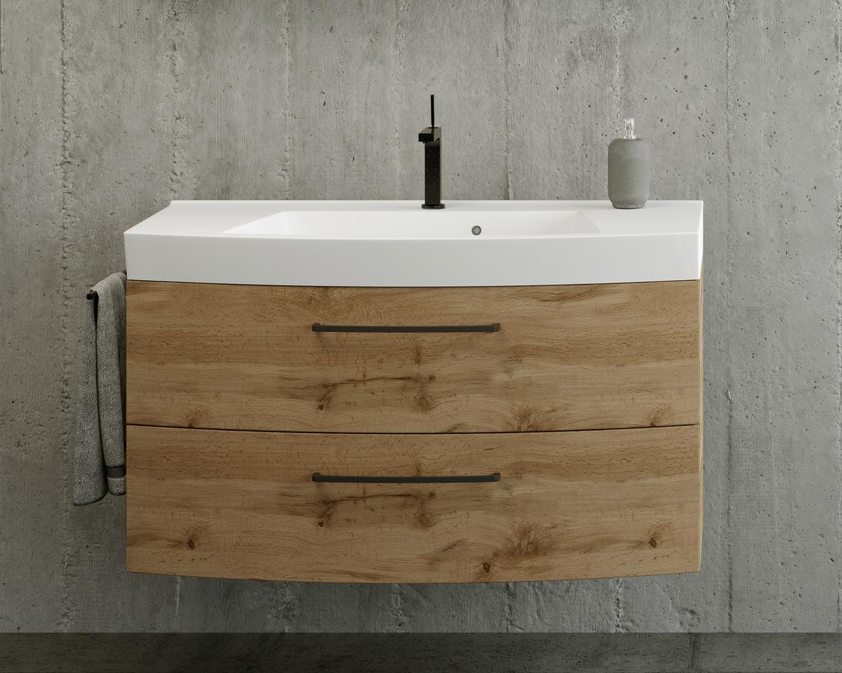 Waschbecken Mit Unterschrank Manchester B:100cm Eiche Dekor - Eichefarben/Weiß, MODERN, Keramik/Holzwerkstoff (100cm) - Held