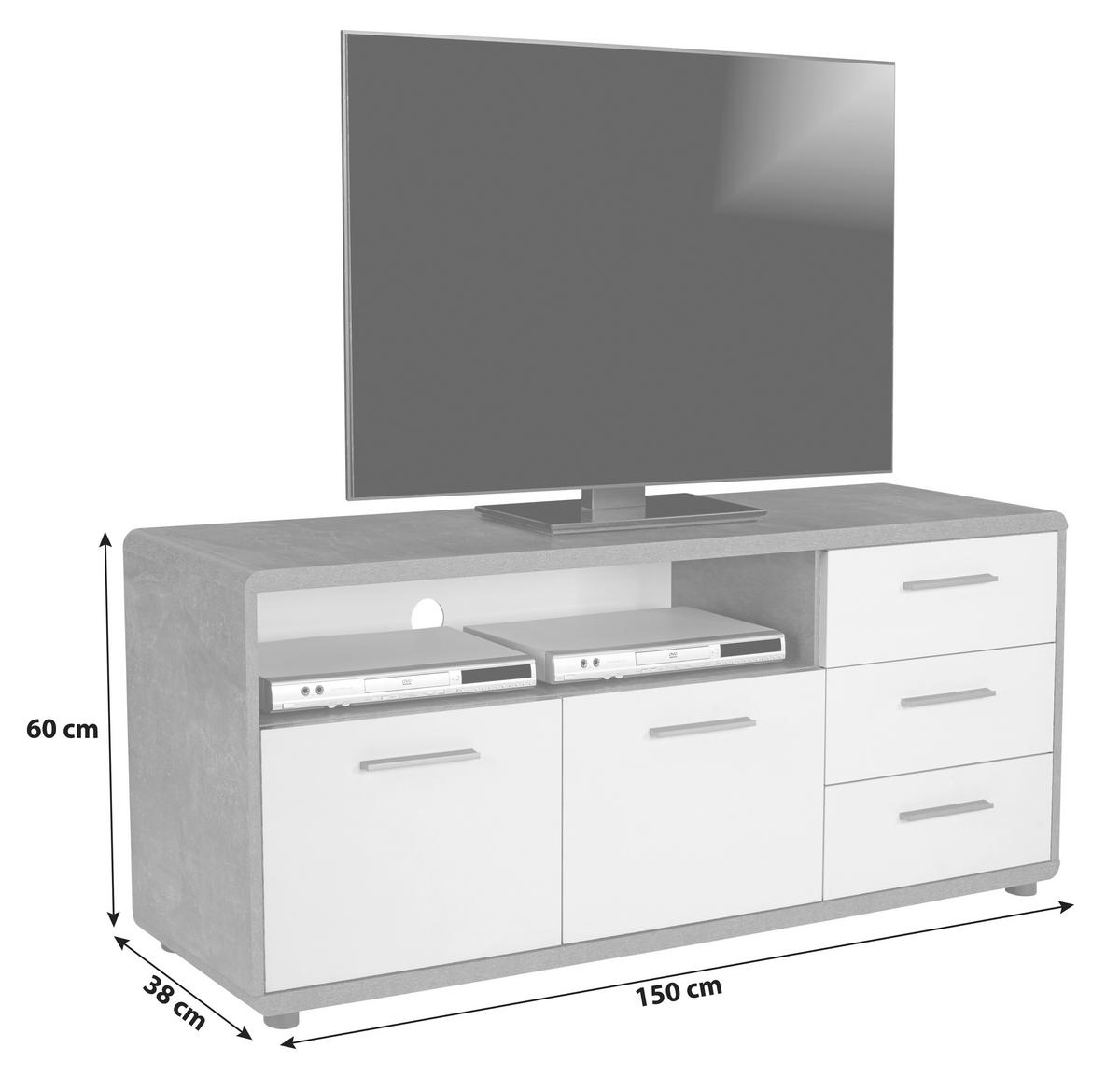 Tv-lowboard Fontana B: 150 Cm Grau/weiß - Schwarz/Weiß, MODERN, Holzwerkstoff (150/60/38cm)