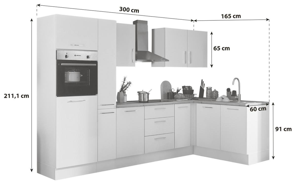 Eckküche Turin Schwarz/eiche Dekor 300x165 Cm - Schwarz/Eiche Artisan, Basics, Holzwerkstoff (300/165cm) - MID.YOU