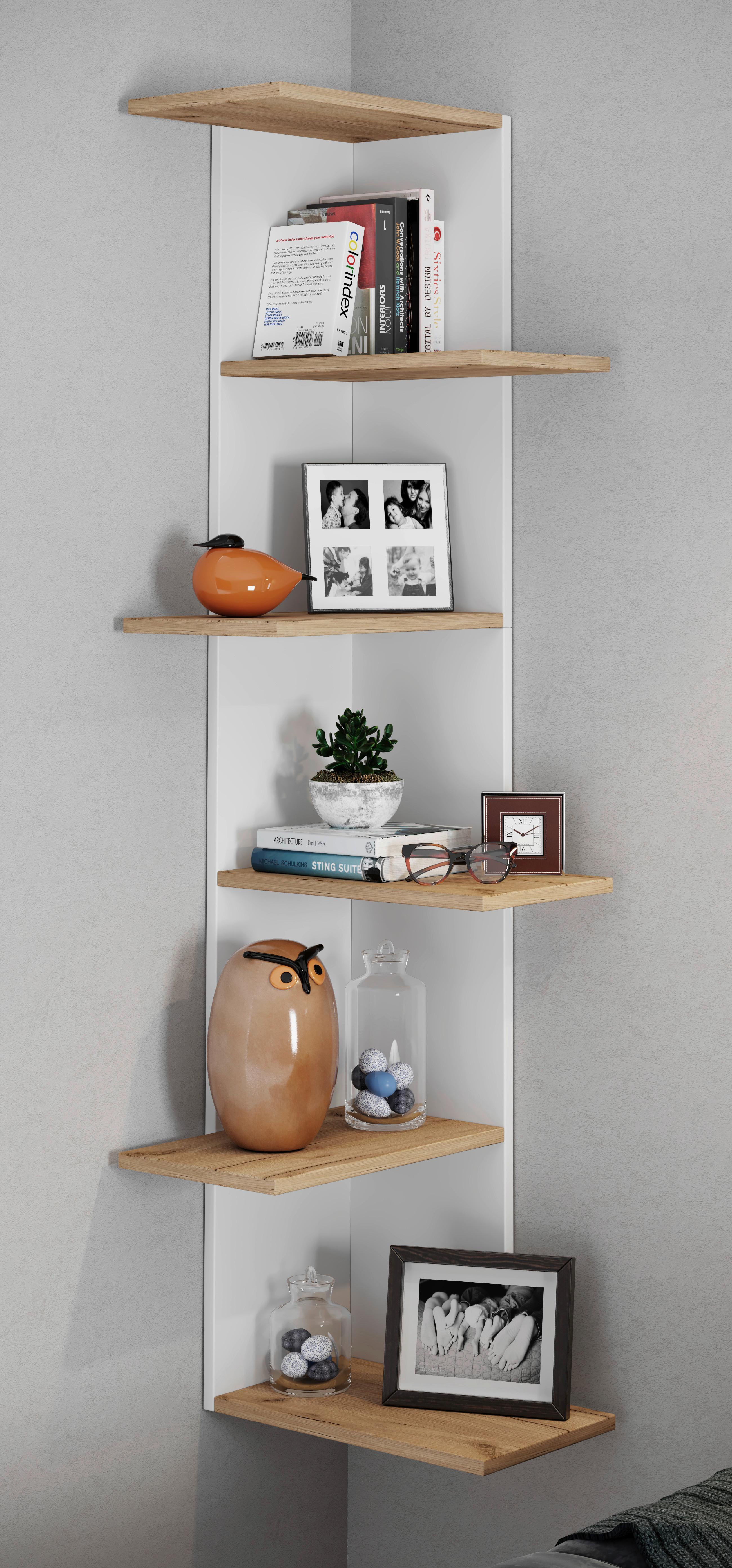 Eckregal Balos Weiß, Eiche Dekor B: 37 cm - Honigeiche/Weiß, LIFESTYLE, Holzwerkstoff (37/140/37cm) - MID.YOU