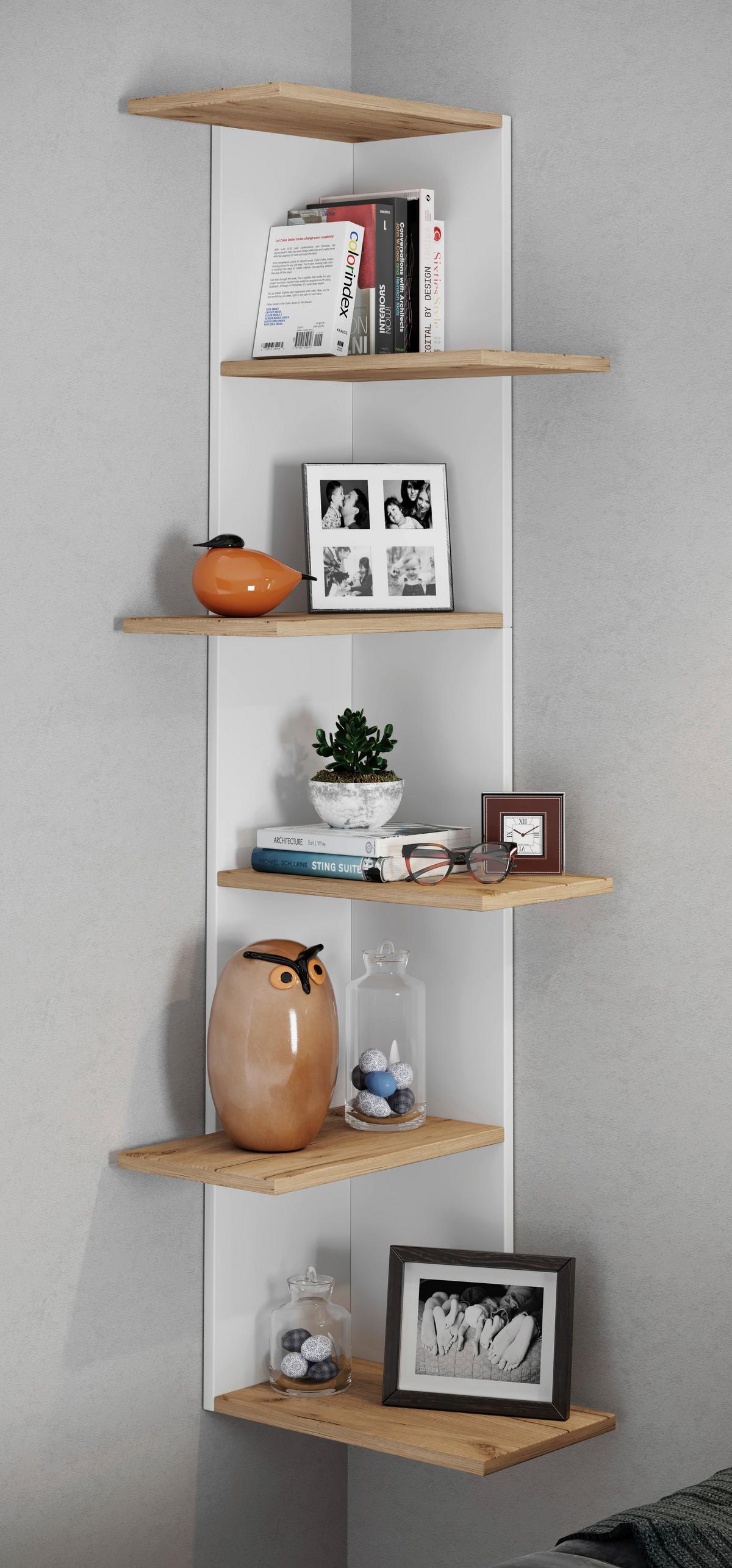Eckregal Balos Weiß, Eiche Dekor B: 37 cm - Honigeiche/Weiß, LIFESTYLE, Holzwerkstoff (37/140/37cm) - MID.YOU
