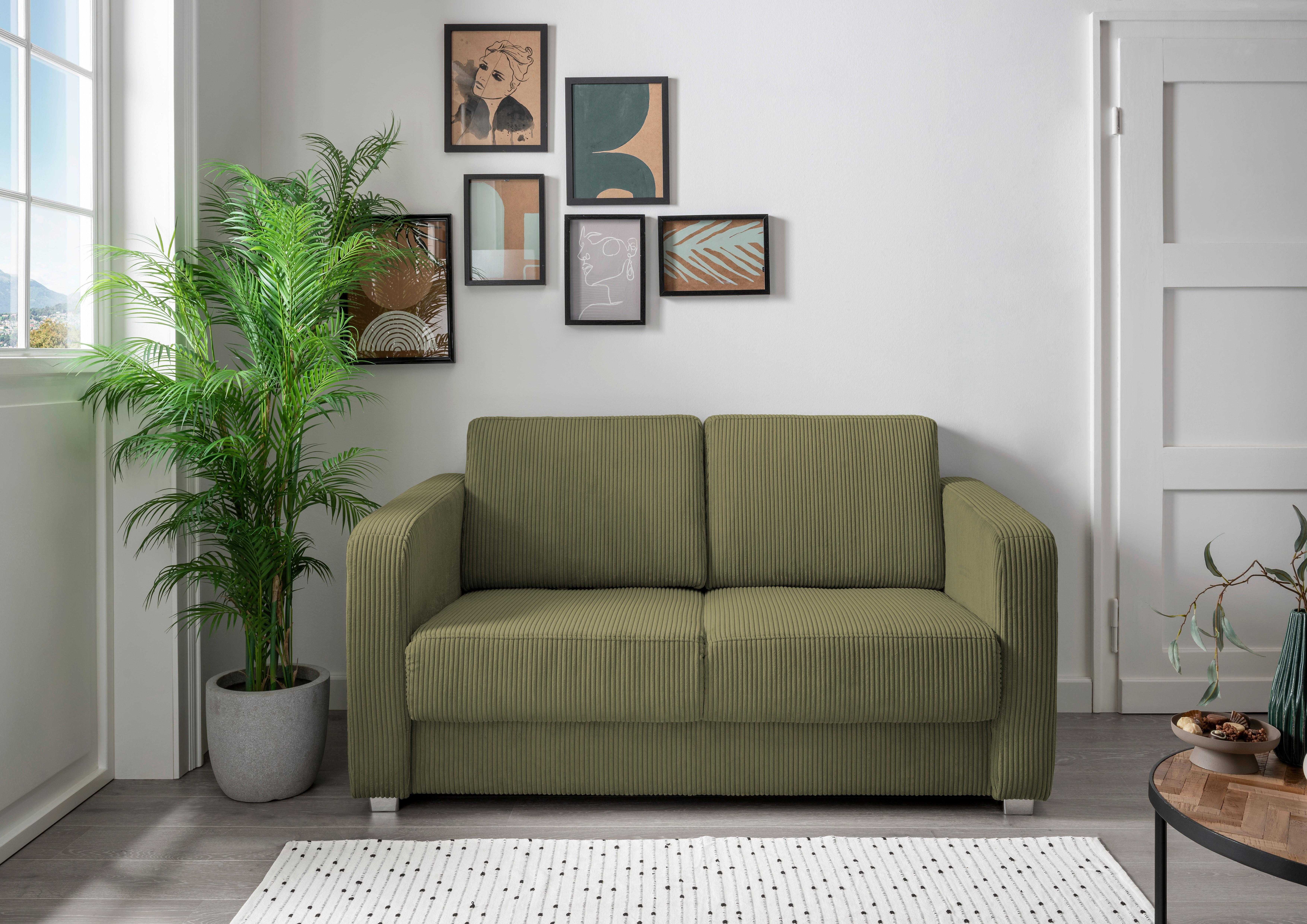 Schlafsofa Mia, Olivgrün B: 159 Cm - Chromfarben/Olivgrün, Basics, Textil (159/88/87cm) - Livetastic