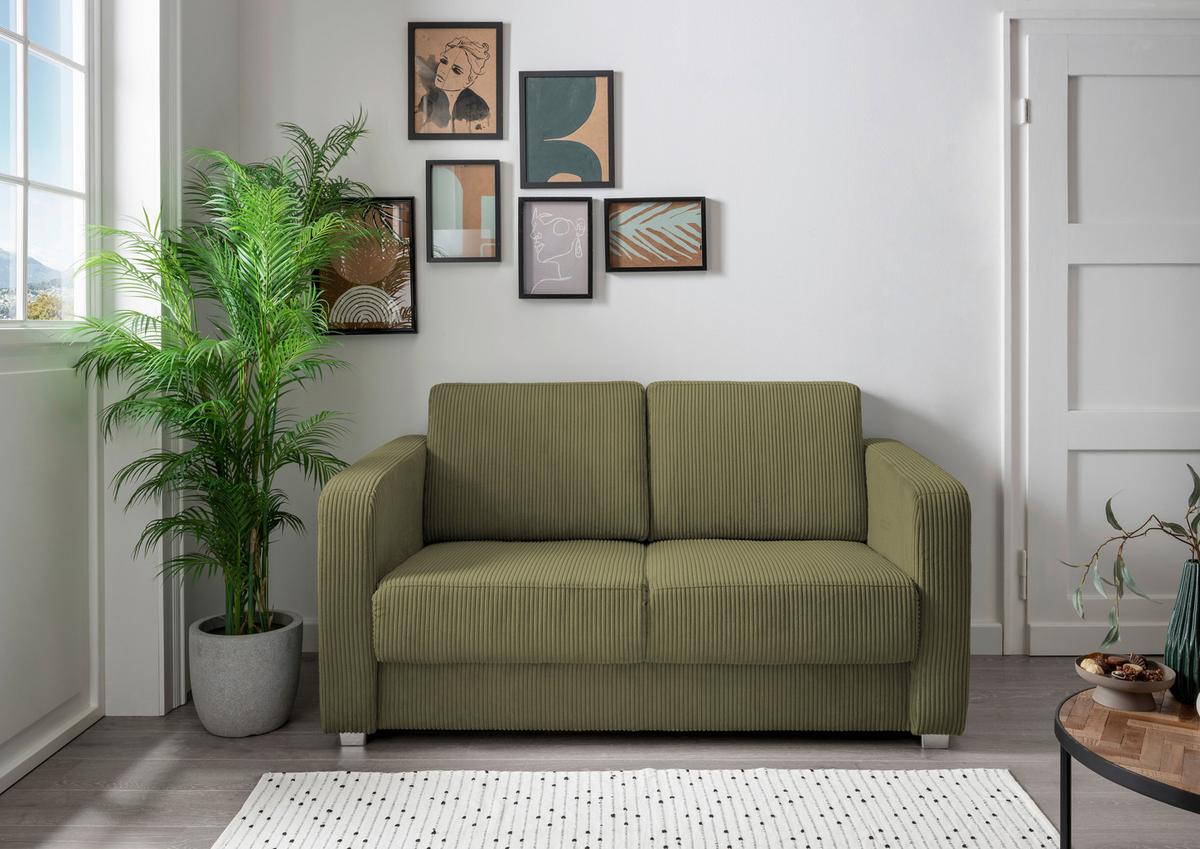 Schlafsofa Mia, Olivgrün B: 159 Cm - Chromfarben/Olivgrün, Basics, Textil (159/88/87cm) - Livetastic