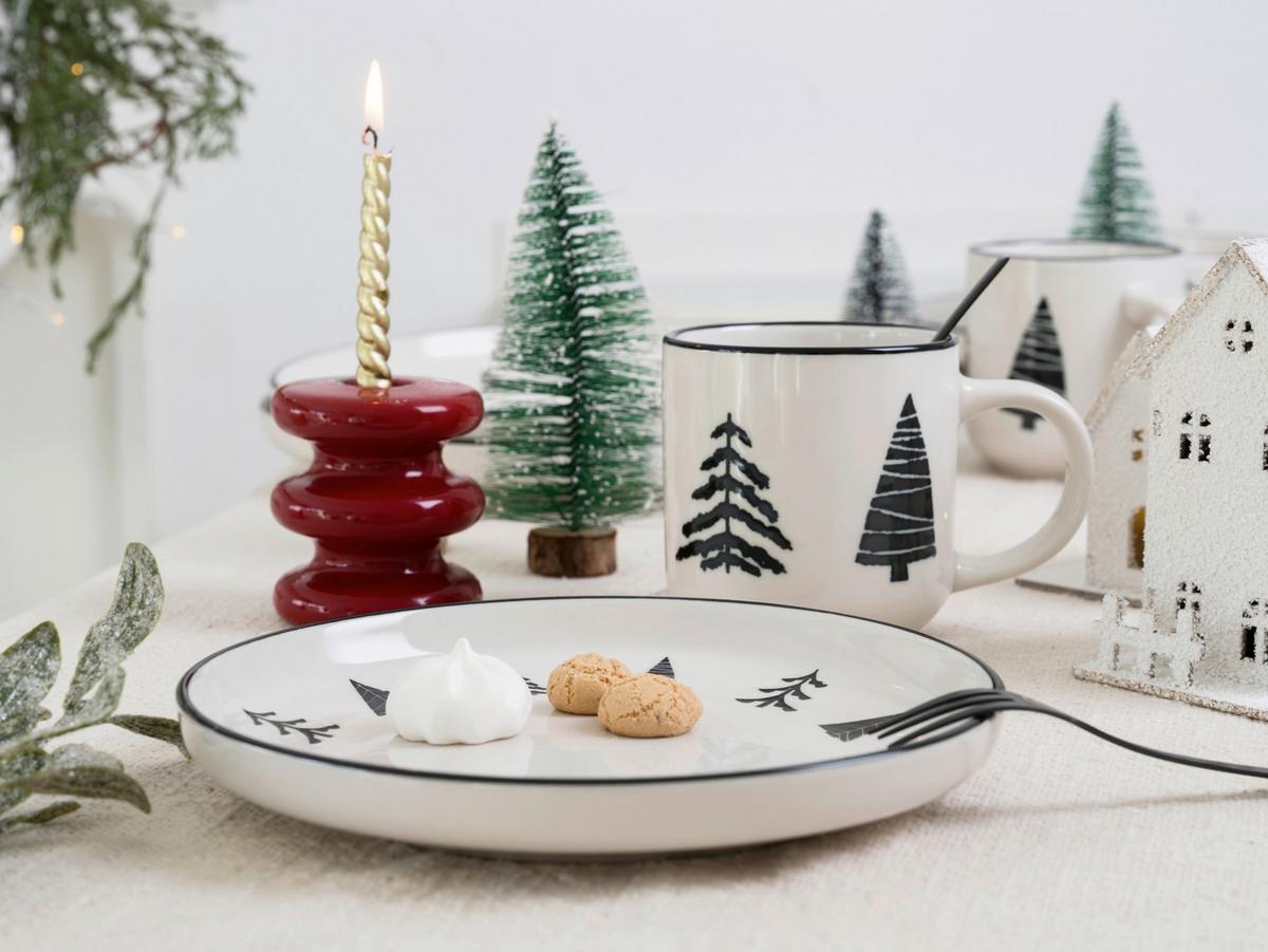 Frühstücksserviceset 12 -teilig. Steinzeug, Schwarz/Weiß - Schwarz/Weiß, Basics, Keramik - Creatable