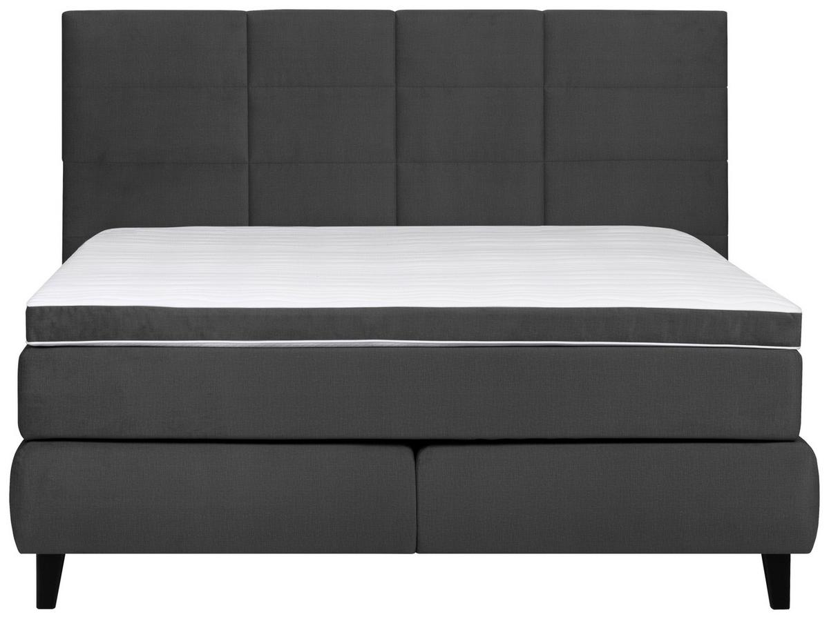 Boxspringbett Mit Topper + Matratze 160x200 Cm Kingston - Anthrazit/Schwarz, MODERN, Textil (160/200cm) - Livetastic