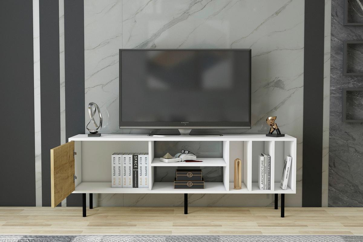 Lowboard Hera Tv-Schrank - Eichefarben/Schwarz, Design, Holzwerkstoff (160/57/35cm) - Livetastic
