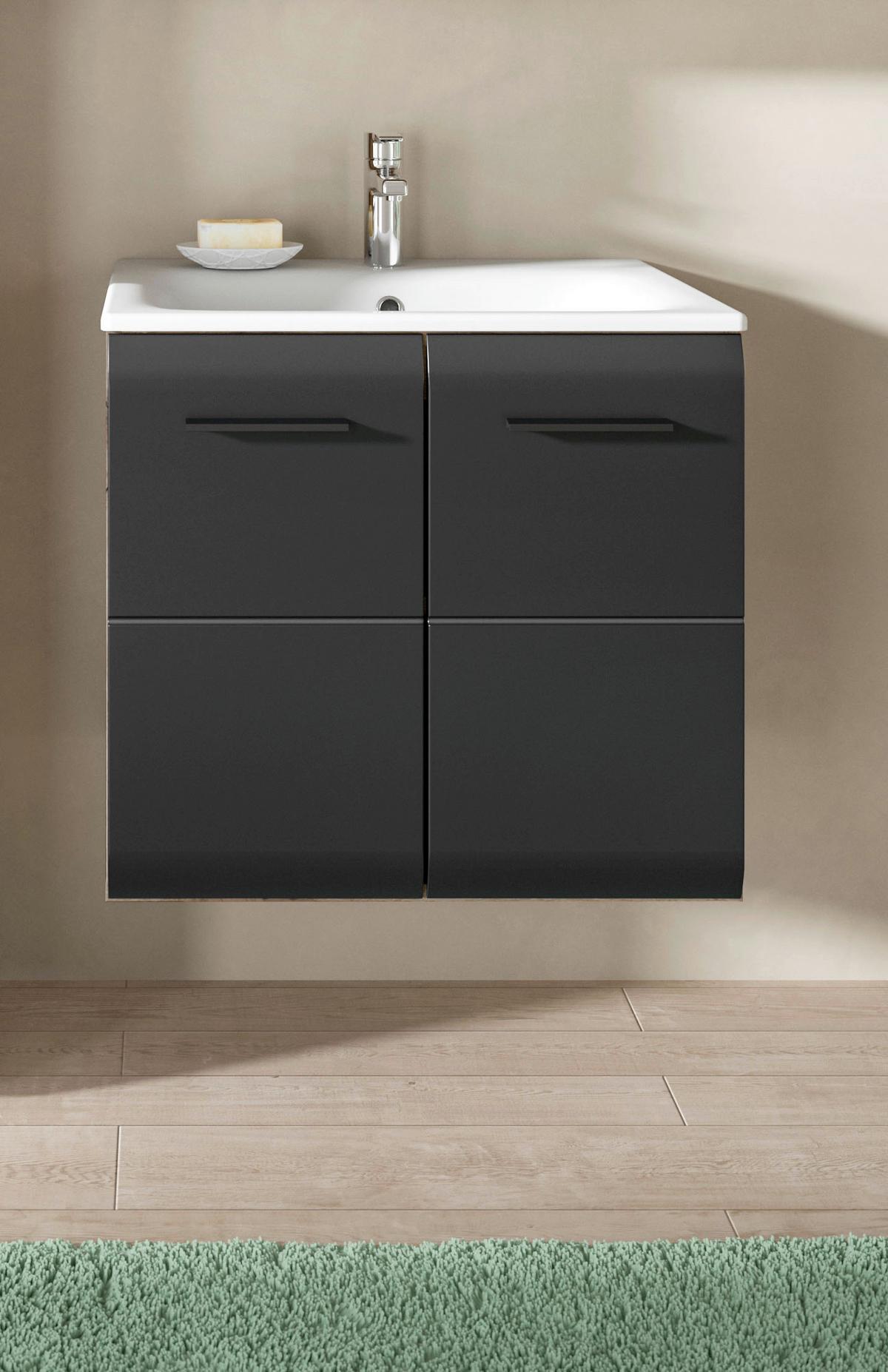 Waschtischkombi Ice Schwarz/Eiche Dekor B: 60cm - Eiche dunkel/Schwarz, Basics, Keramik/Holzwerkstoff (60cm) - MID.YOU