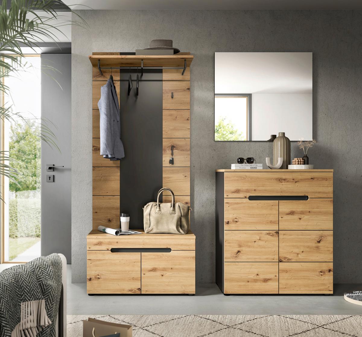 Garderobe Canu 4-Teilig Eiche Artisan/Grau B: 175 cm - Eiche Artisan, Design, Holzwerkstoff (175/190/37cm) - Livetastic