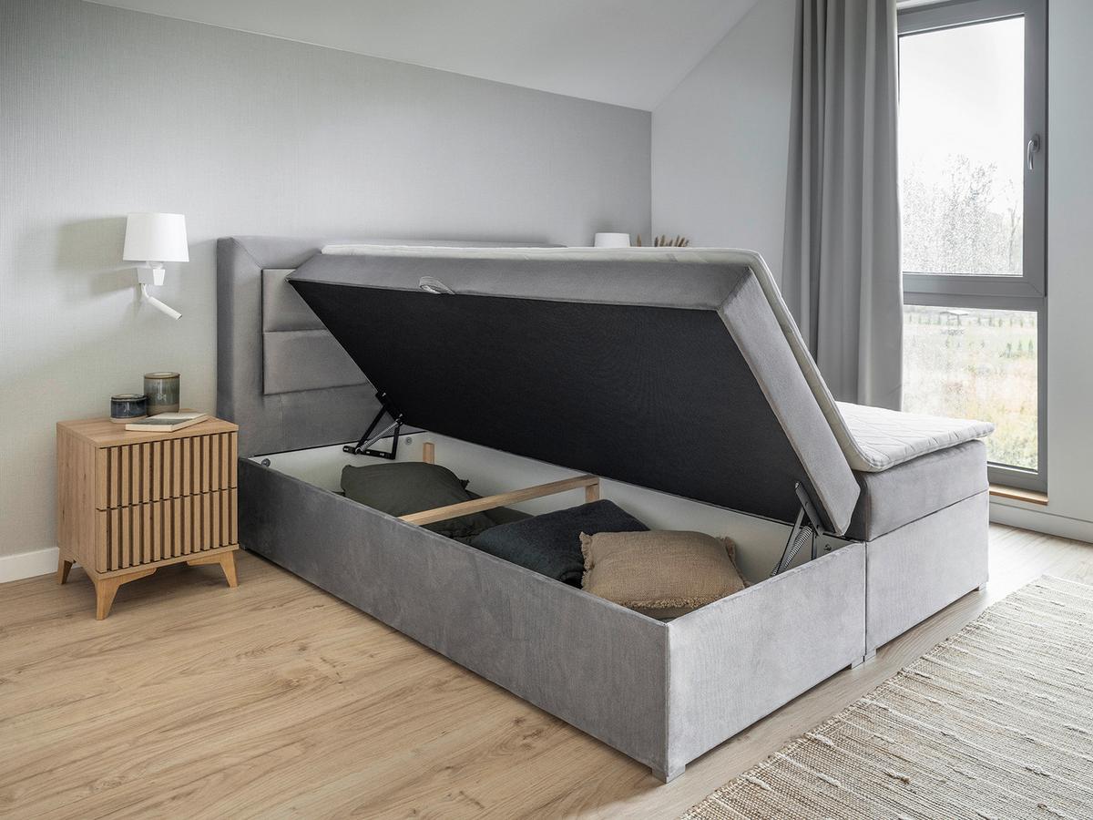 Boxbett Vivre Hellgrau Lf: 180x200 cm - Silberfarben/Hellgrau, MODERN, Holz/Textil (180/200cm) - MID.YOU