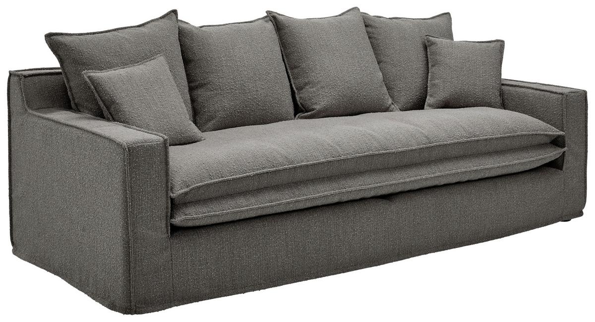 3-Sitzer-Sofa Aurora Grau Bouclé - Schwarz/Grau, Trend, Textil (227/92/105cm) - Livetastic