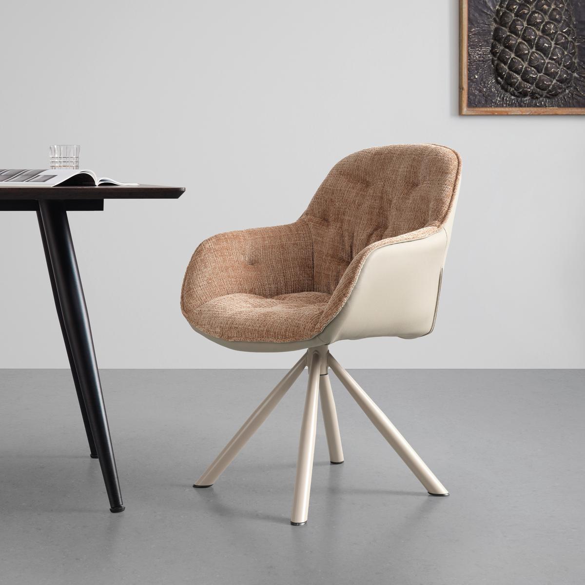 Stolička s podrúčkami EILEEN hnedá/sivá/béžová - hnedá/sivá, Modern, kov/textil (62/85/62cm) - Mömax